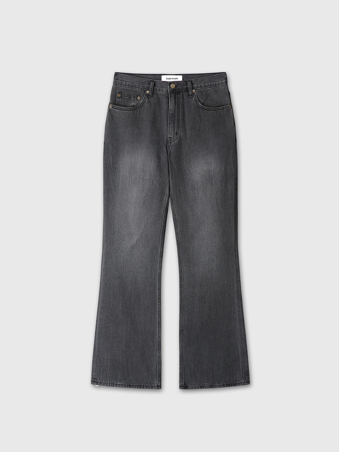FLARED-LEG DISTRESSED DENIM JEANS_ WASHED BLACK
