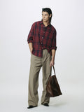 WASHED COTTON BLEND CHECK SHIRT_ RED/BLUE