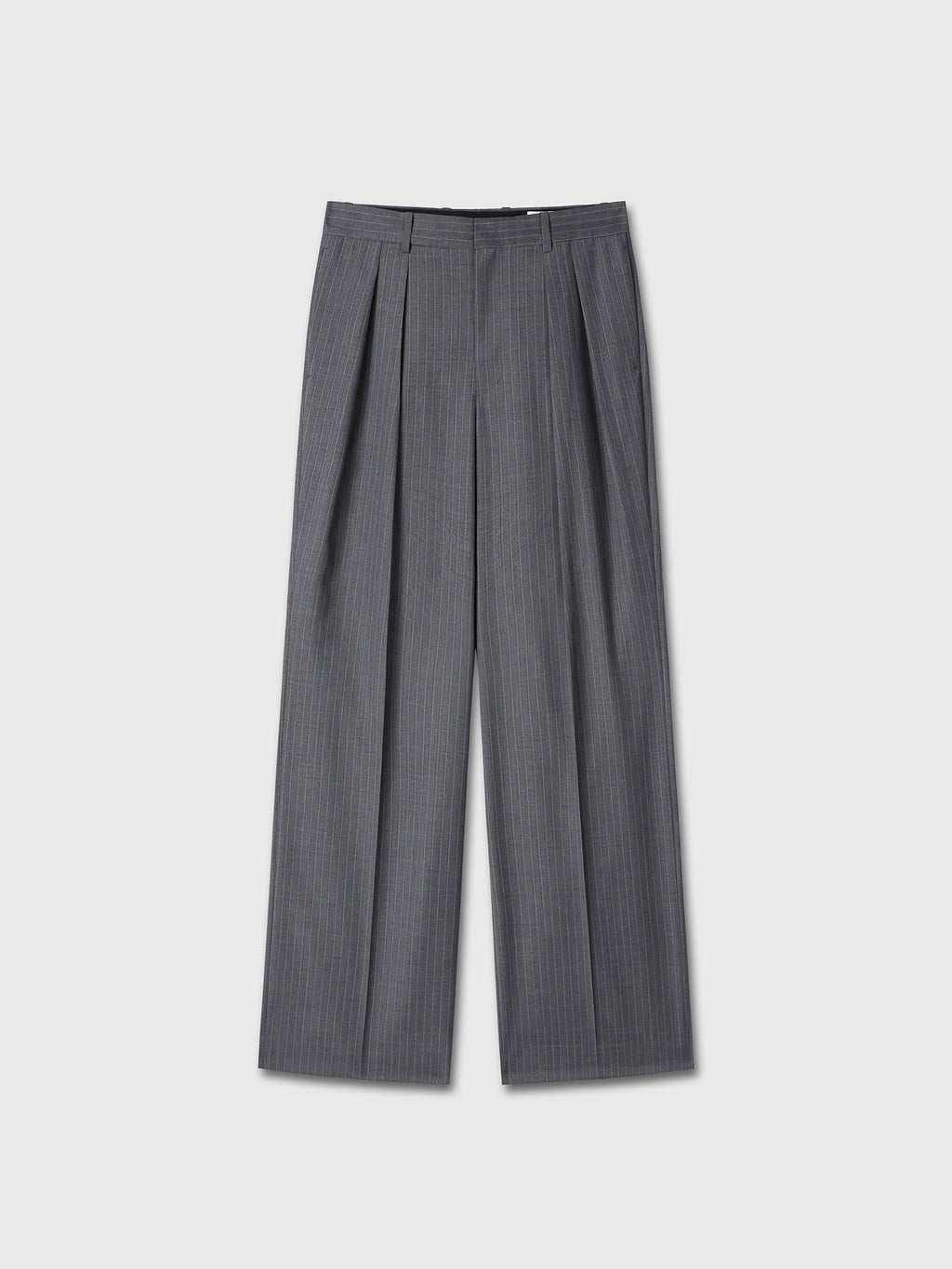 STRIPED WOOL DOUBLE-PLEATED WIDE TROUSERS_ GREY STRIPE