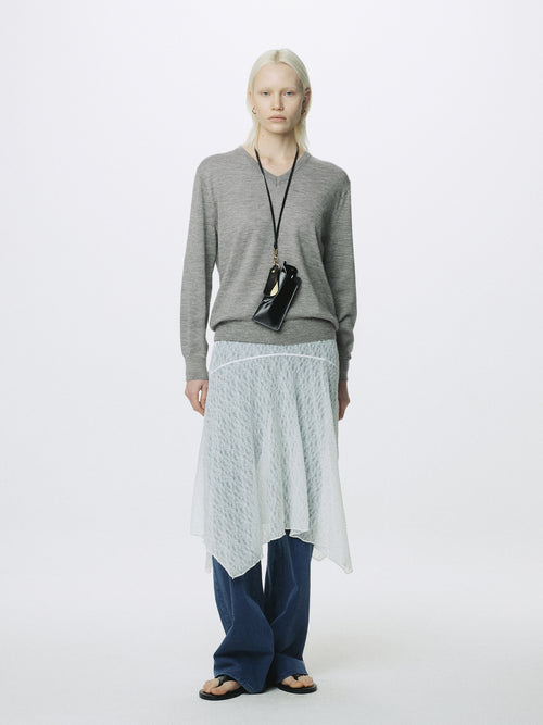 (W) AIRY CASHMERE V-NECK_ MELANGE GREY
