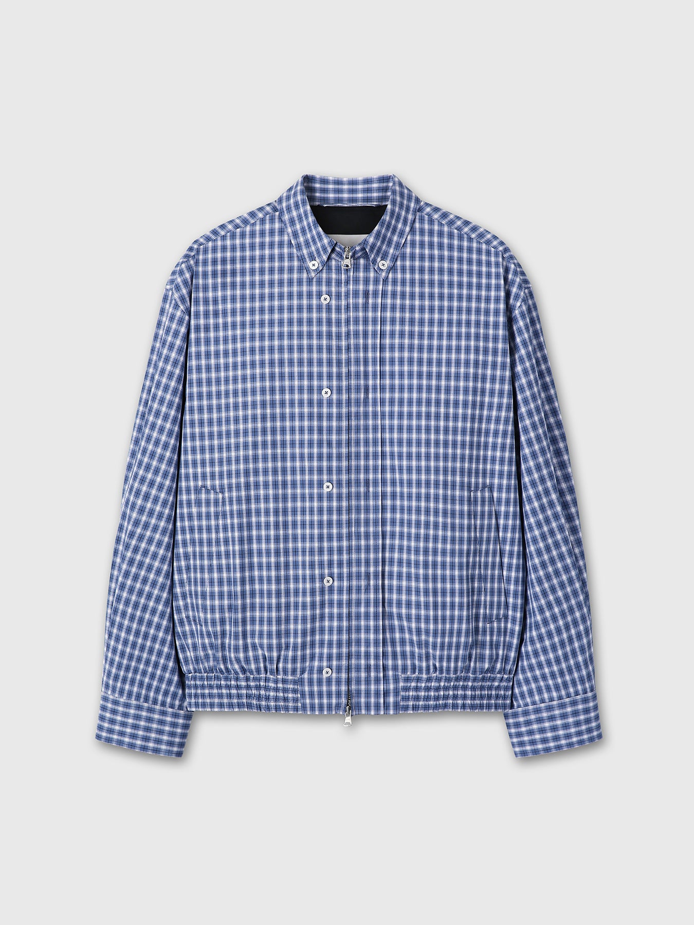 CHECKED COTTON BUTTON-DOWN BLOUSON_ BLUE