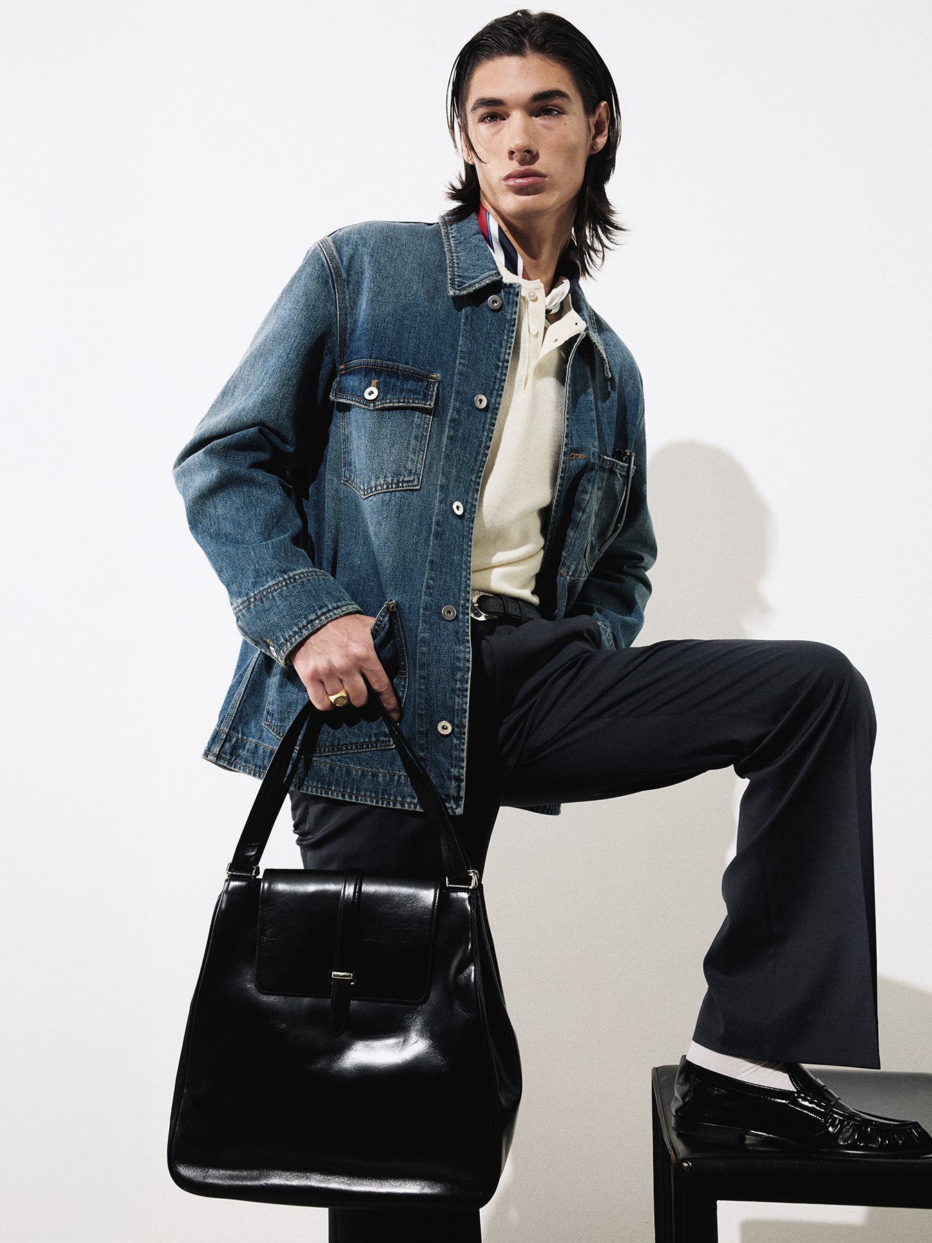 OIL PULL UP LEATHER HOBO BAG_ BLACK