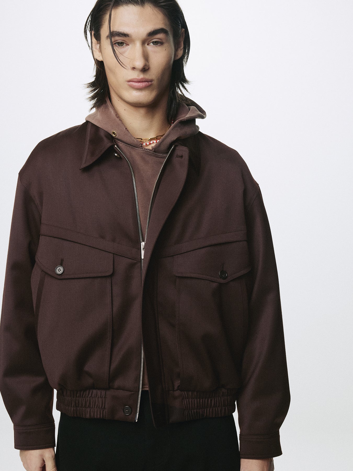 WOOL VISCOSE OVERSIZED BOMBER JACKET_ DARK BURGUNDY