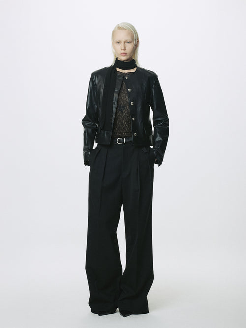(W) LAMB LEATHER BLOUSON JACKET_ BLACK