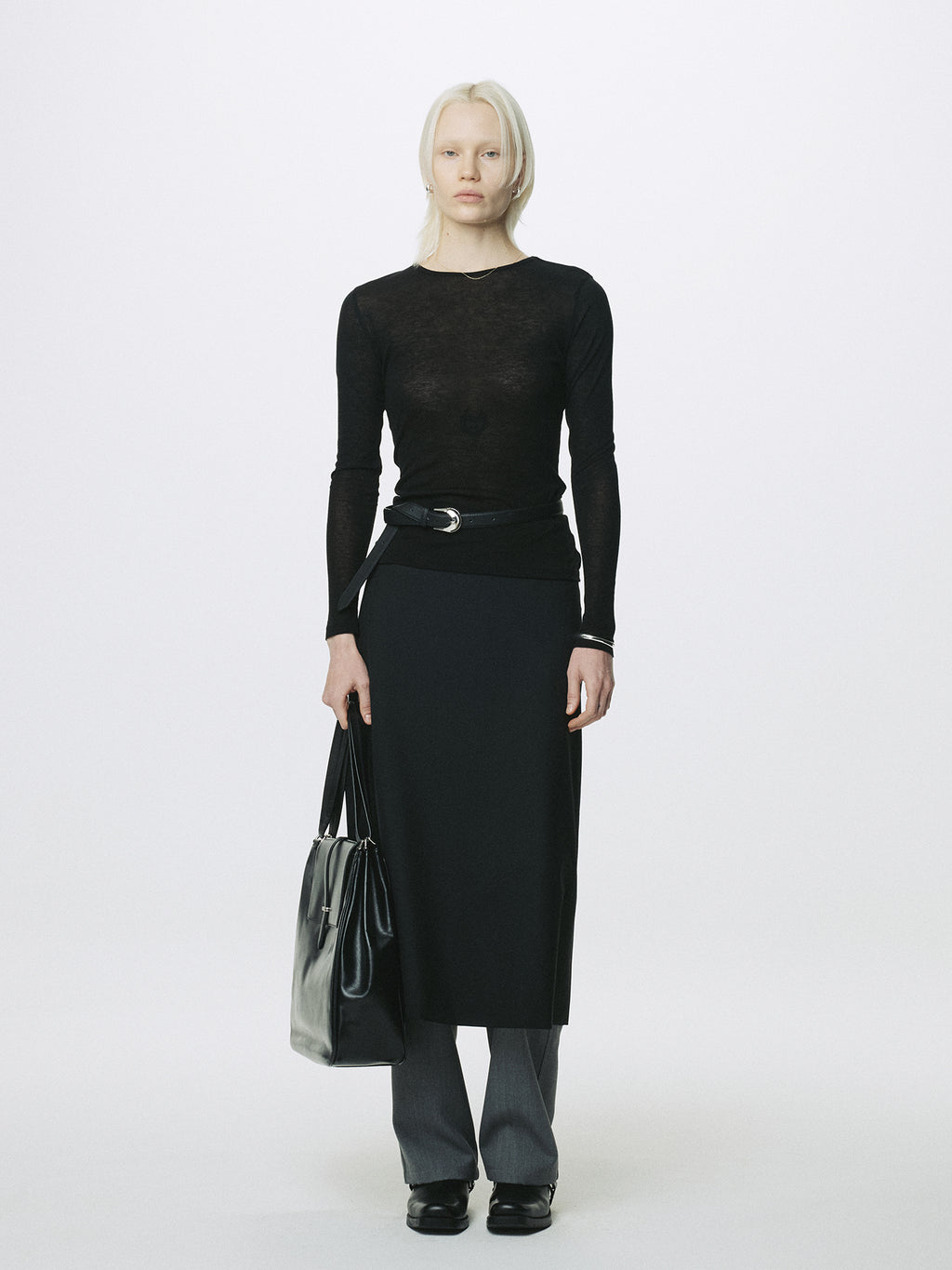 (W) WOOL MIDI SKIRT_ BLACK