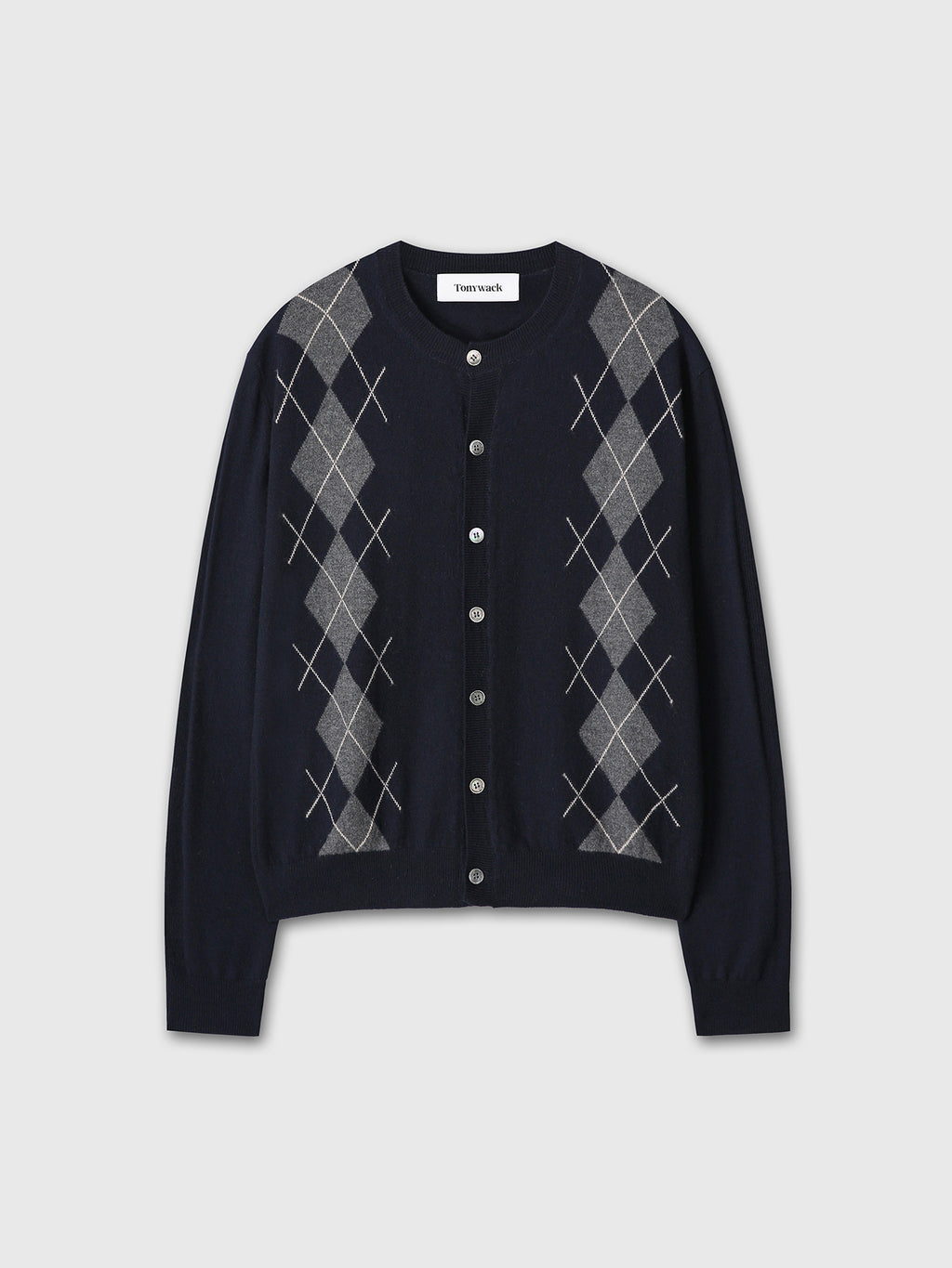 MERINO WOOL ARGYLE CARDIGAN_ NAVY/GREY