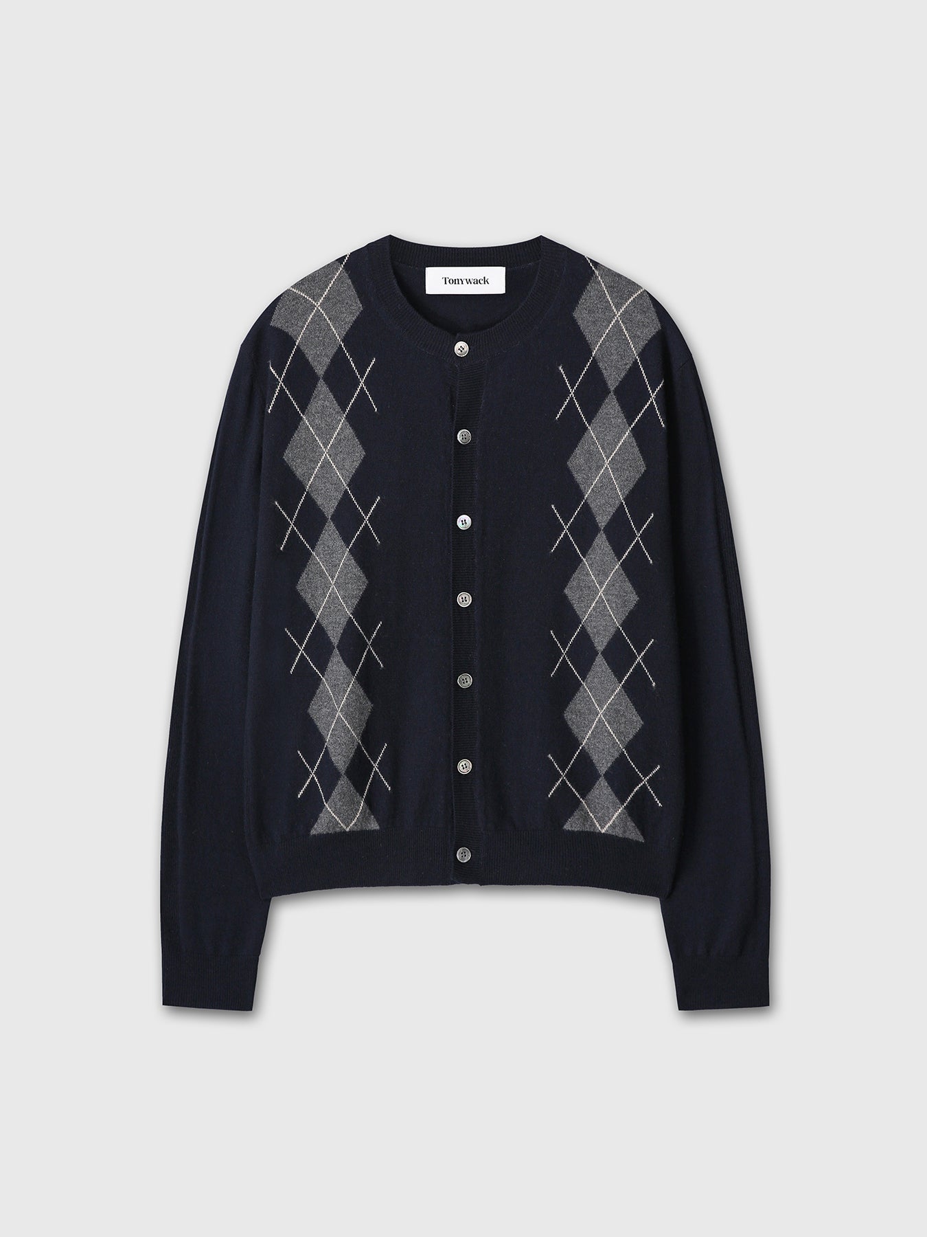 MERINO WOOL ARGYLE CARDIGAN_ NAVY/GREY