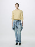 SUPER FINE WOOL COMMANDO V-NECK KNIT_ PALE YELLOW