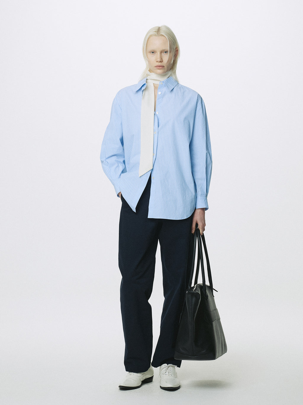 (W) STRIPED COTTON OVER SHIRT_ BLUE