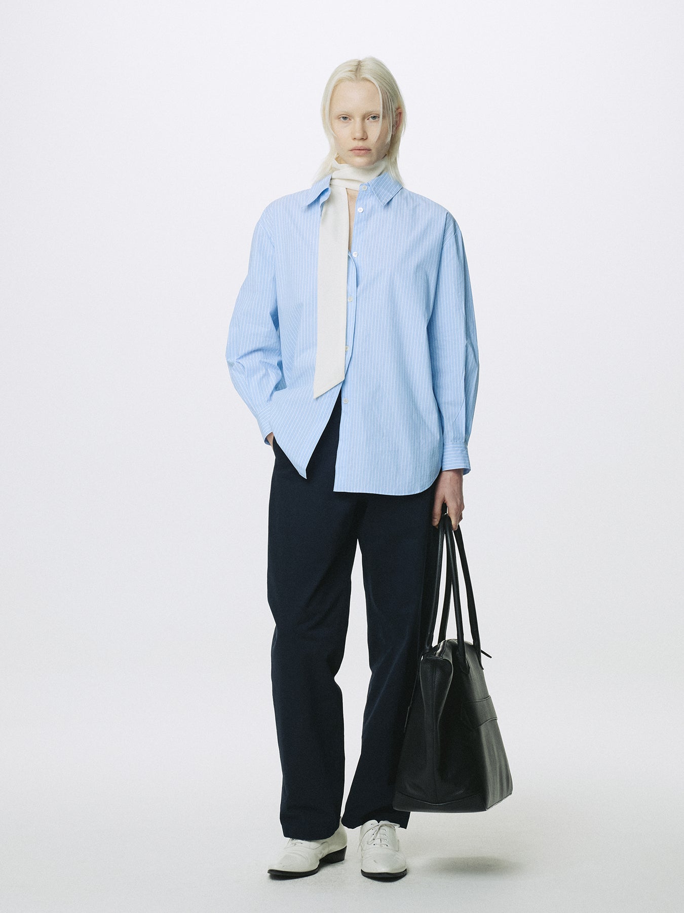 (W) STRIPED COTTON OVER SHIRT_ BLUE