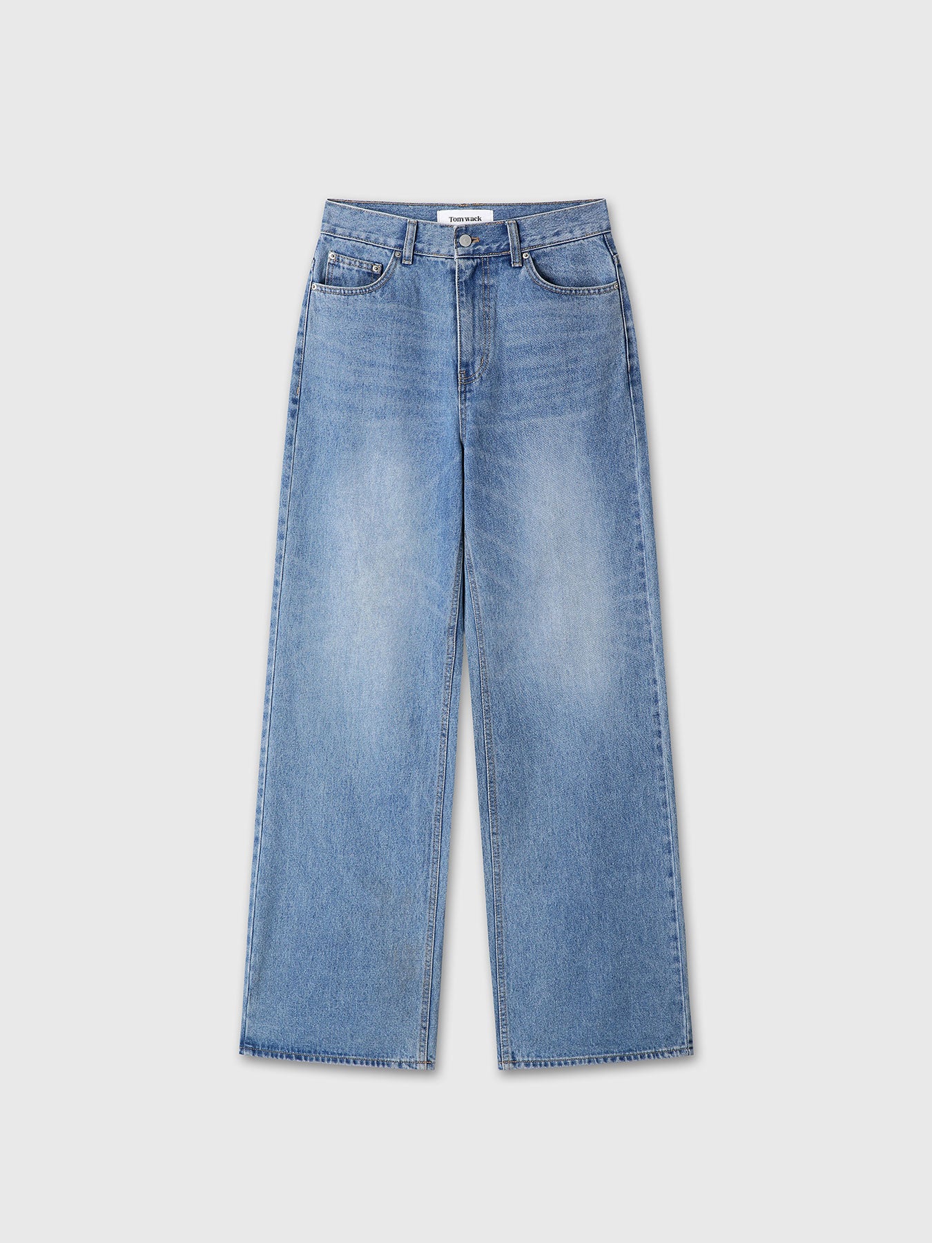 (W) WIDE-LEG BAGGY DENIM JEANS _ WASHED BLUE