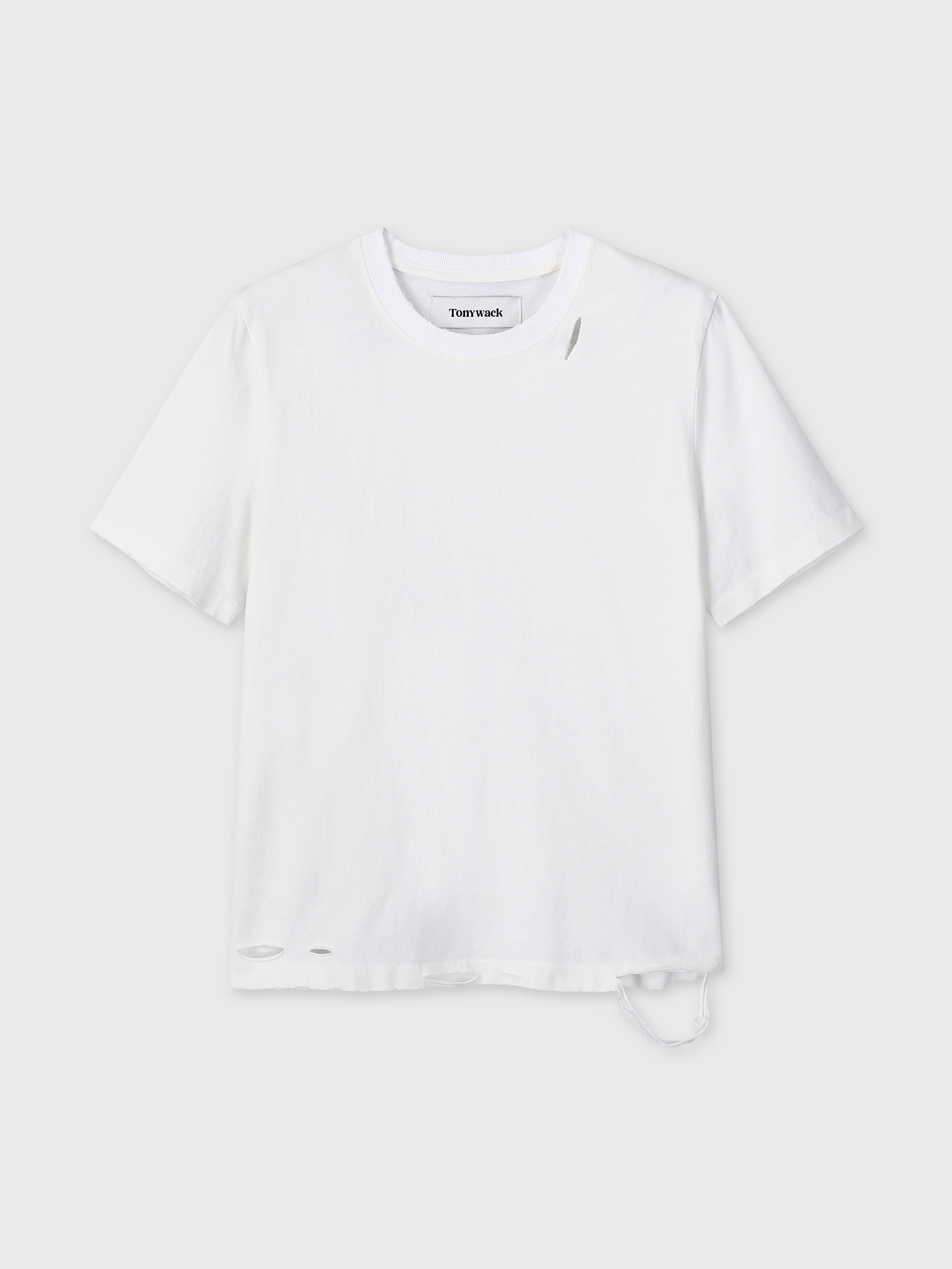 (W) HAND DISTRESSED VINTAGE COTTON T-SHIRT_ WHITE
