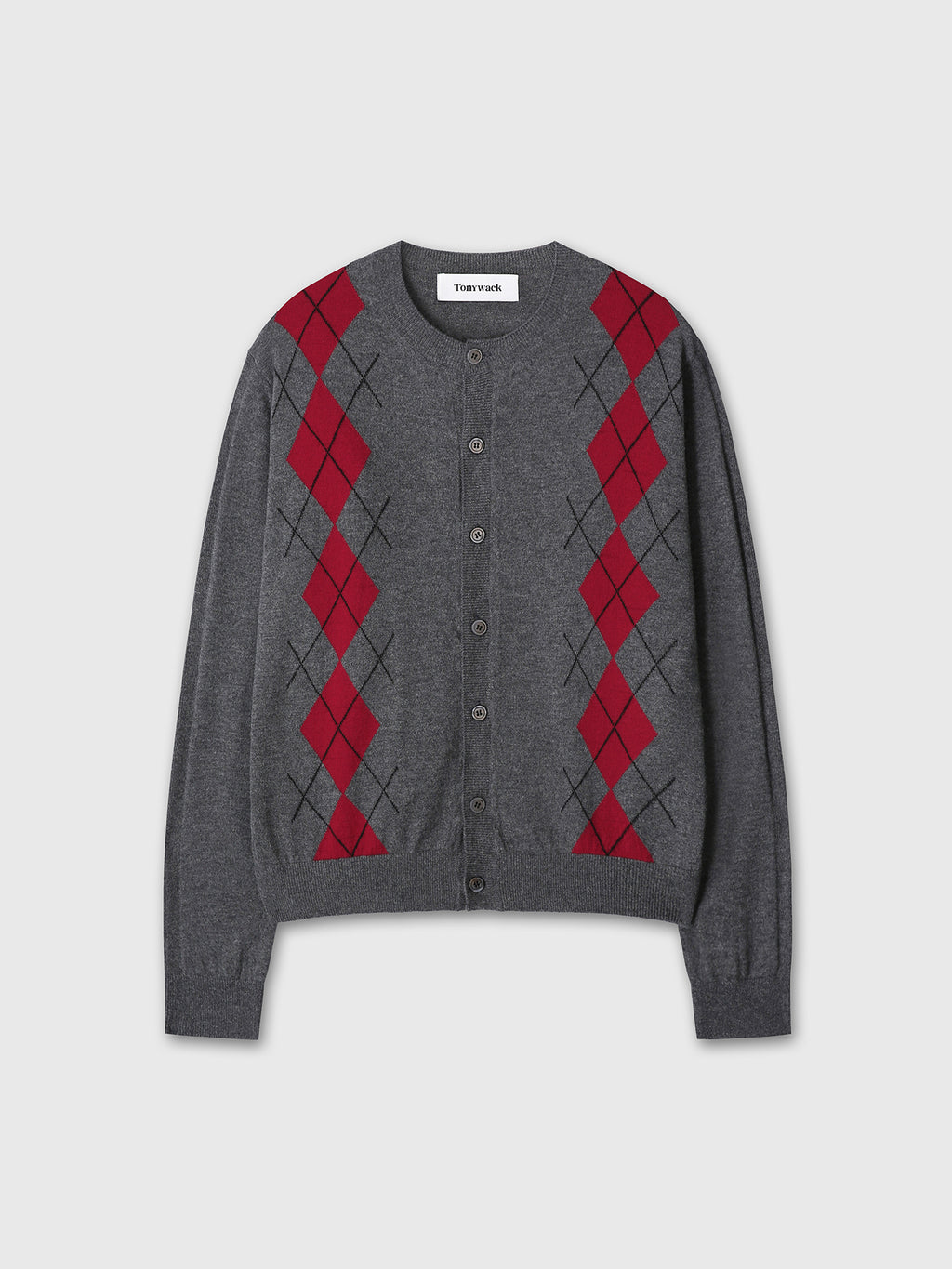 MERINO WOOL ARGYLE CARDIGAN_ GREY/RED
