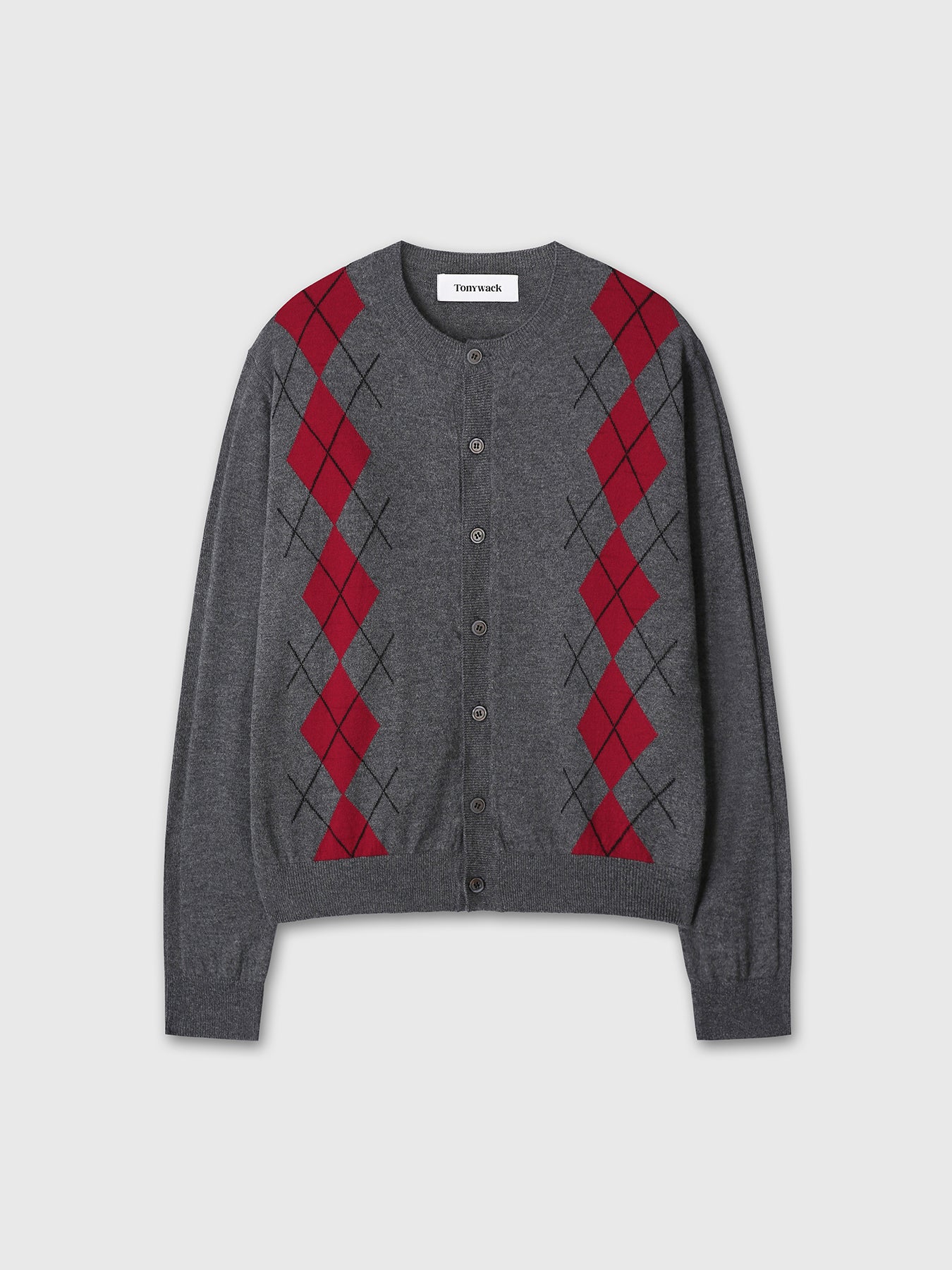 MERINO WOOL ARGYLE CARDIGAN_ GREY/RED