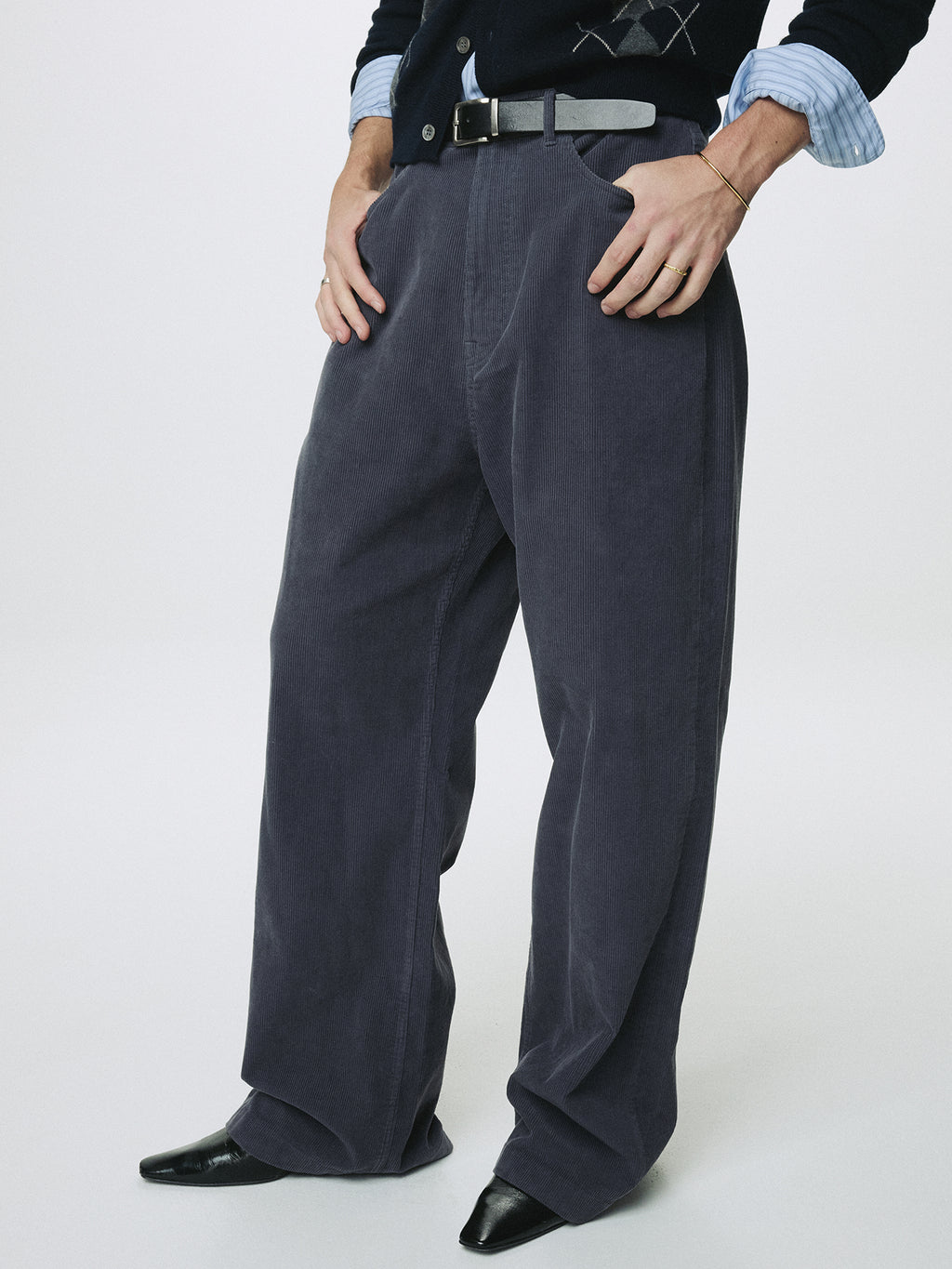 WASHED CORDUROY WIDE-LEG PANTS_ PURPLE NAVY