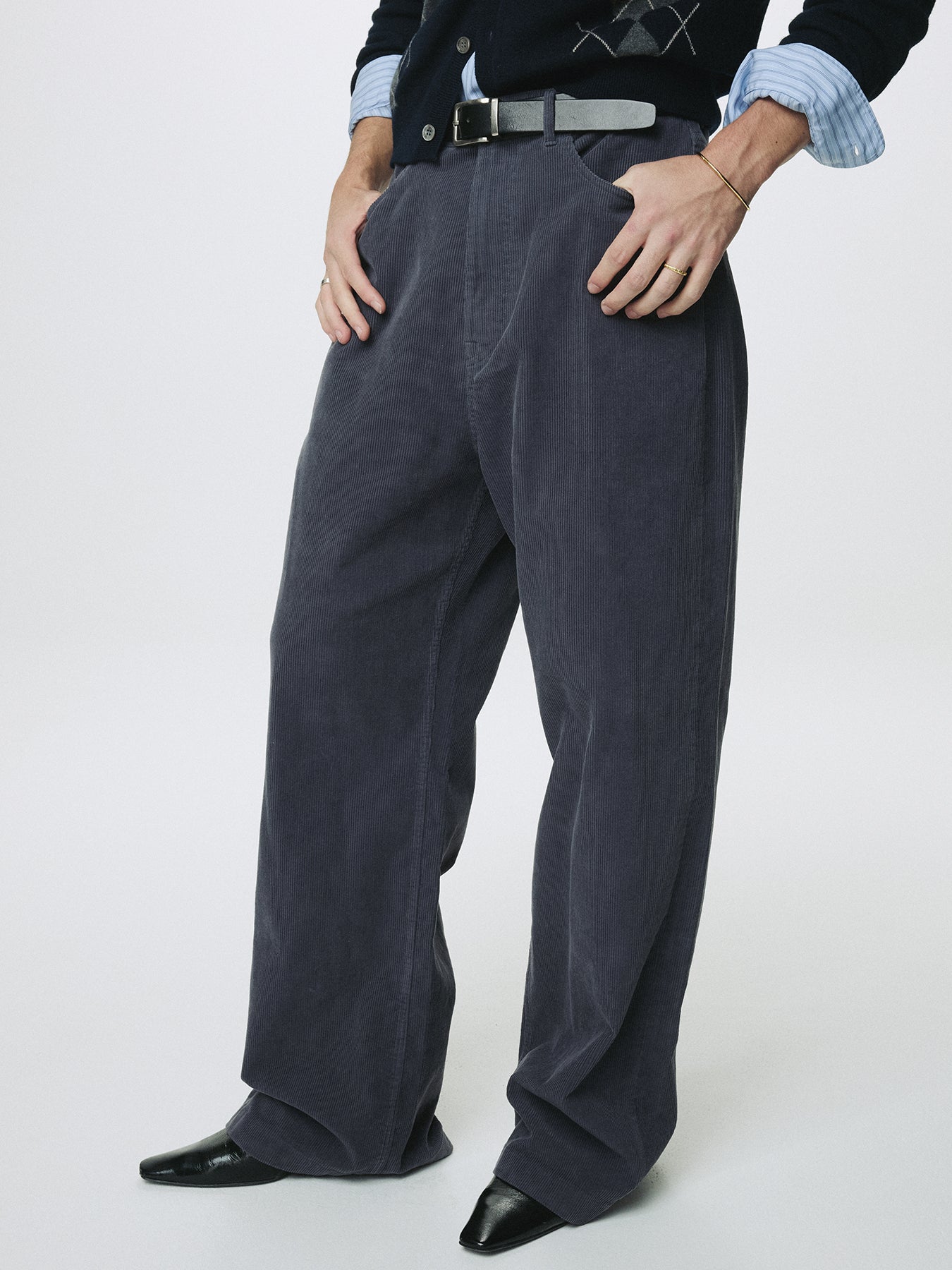 WASHED CORDUROY WIDE-LEG PANTS_ PURPLE NAVY
