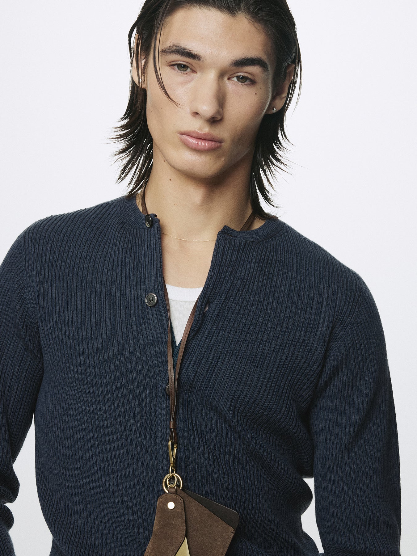 SUPER FINE MERINO WOOL RIBBED CARDIGAN_ SLATE NAVY
