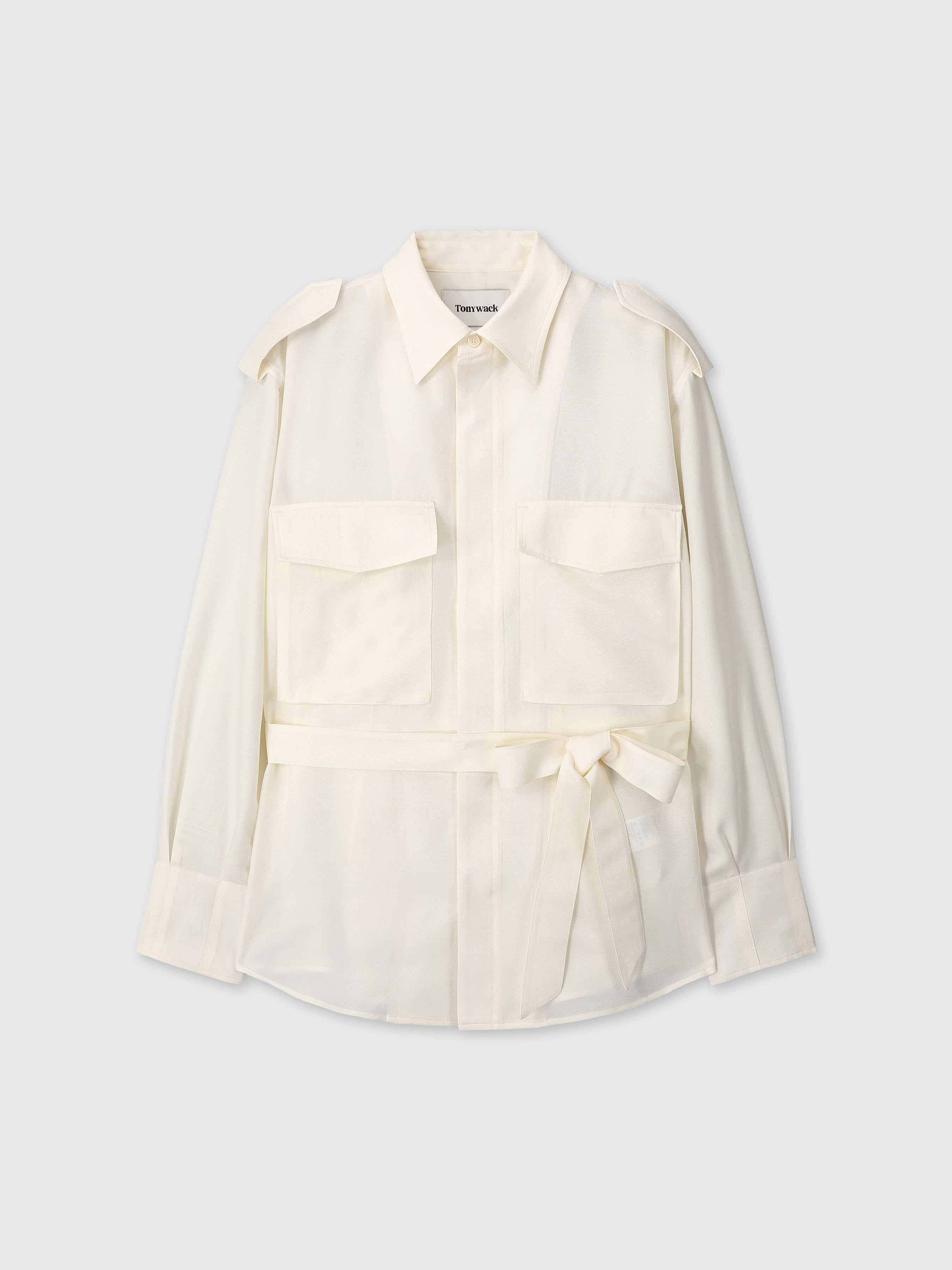 (W) SILK TWILL MILITARY FIELD SHIRT JACKET_ IVORY