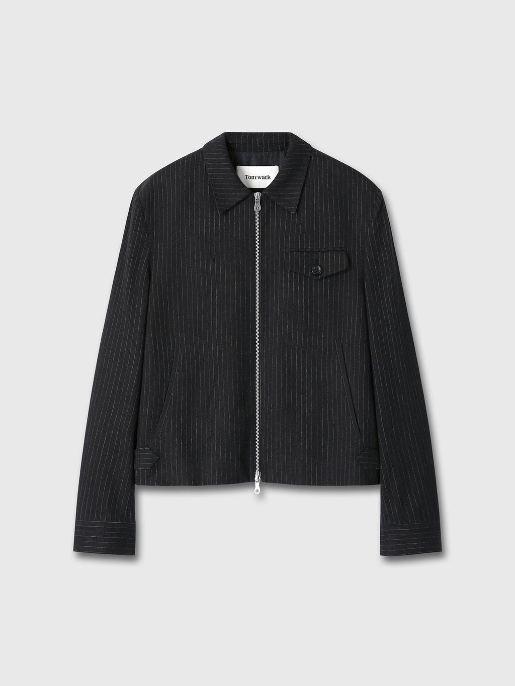 WASHED STRIPED WOOL COTTON BLOUSON_ WASHED  BLACK