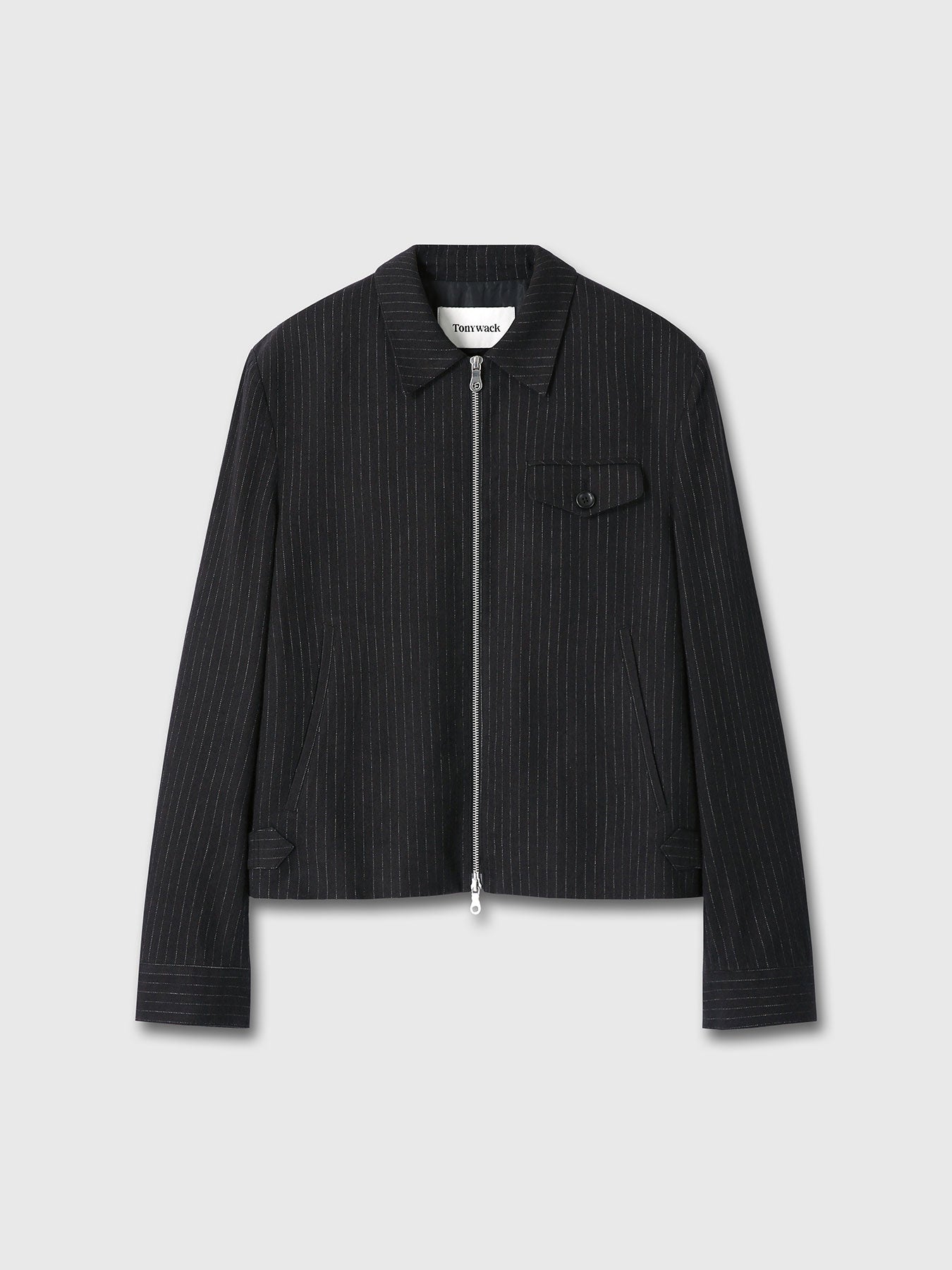 WASHED STRIPED WOOL COTTON BLOUSON_ WASHED  BLACK