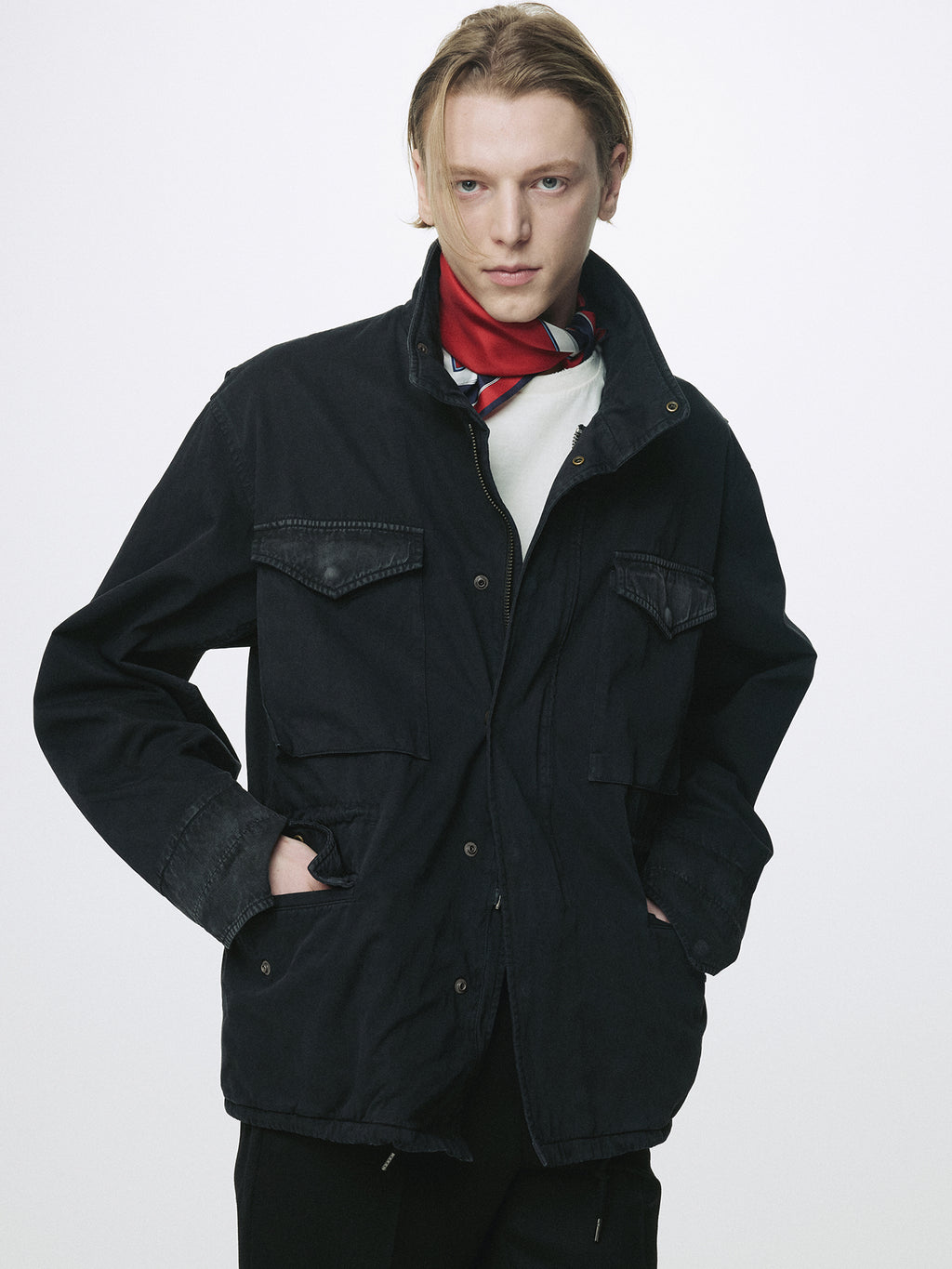 GARMENT DYED COTTON FIELD JACKET_ FADED BLACK