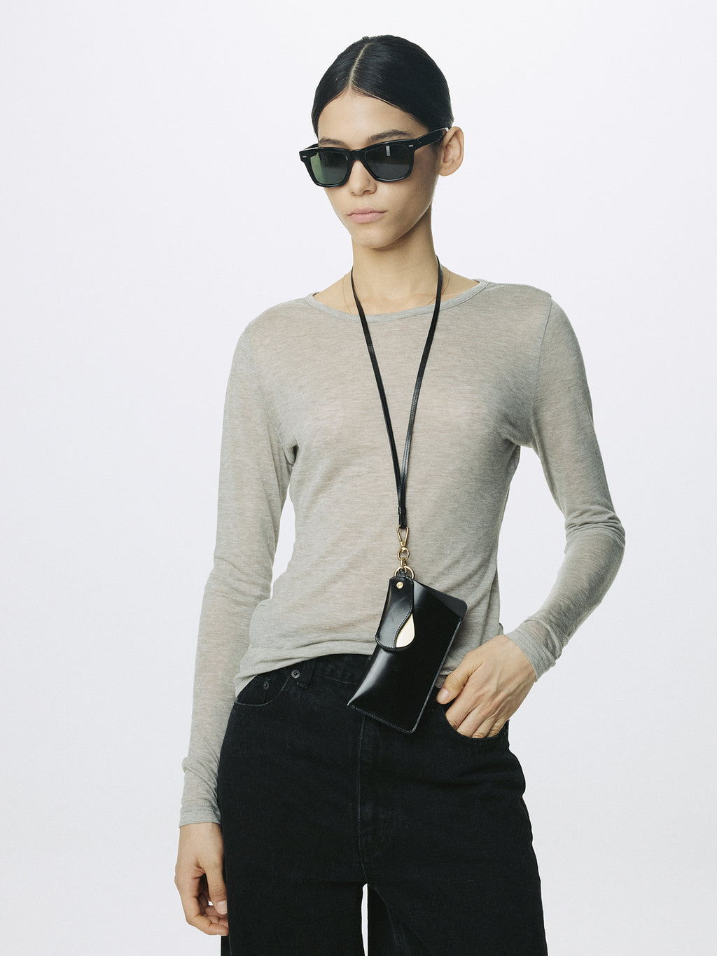 (W) WOOL TENCEL PINTUCK LONG SLEEVE_ BROWN MELANGE