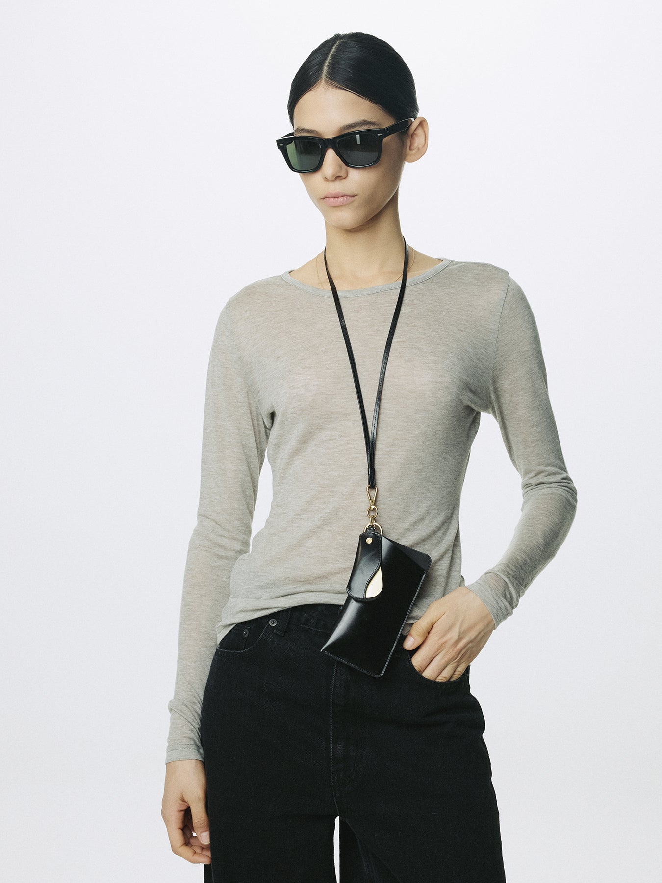 (W) WOOL TENCEL PINTUCK LONG SLEEVE_ BROWN MELANGE