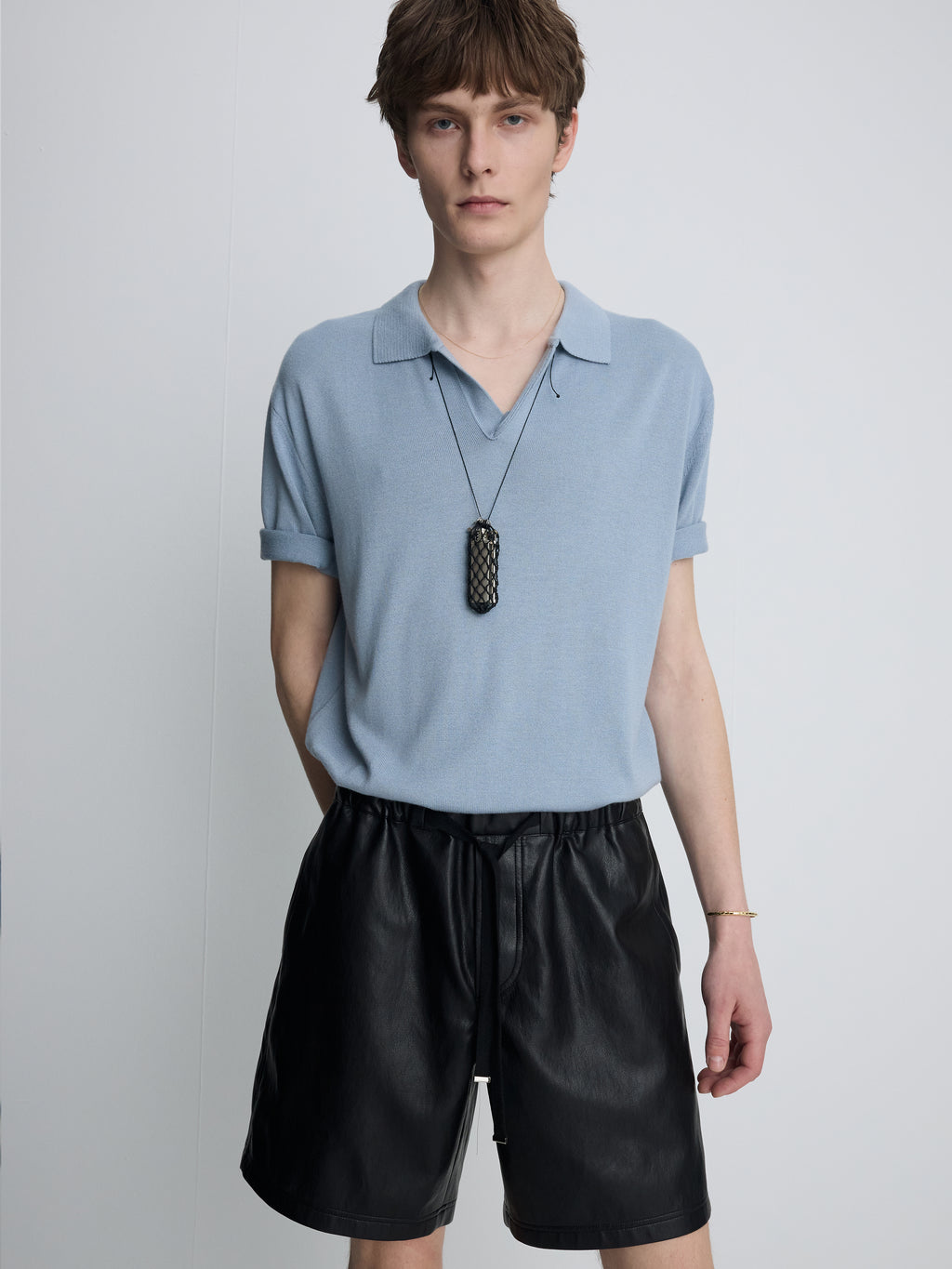 SILK CASHMERE OPEN COLLAR KNIT_ SKY BLUE