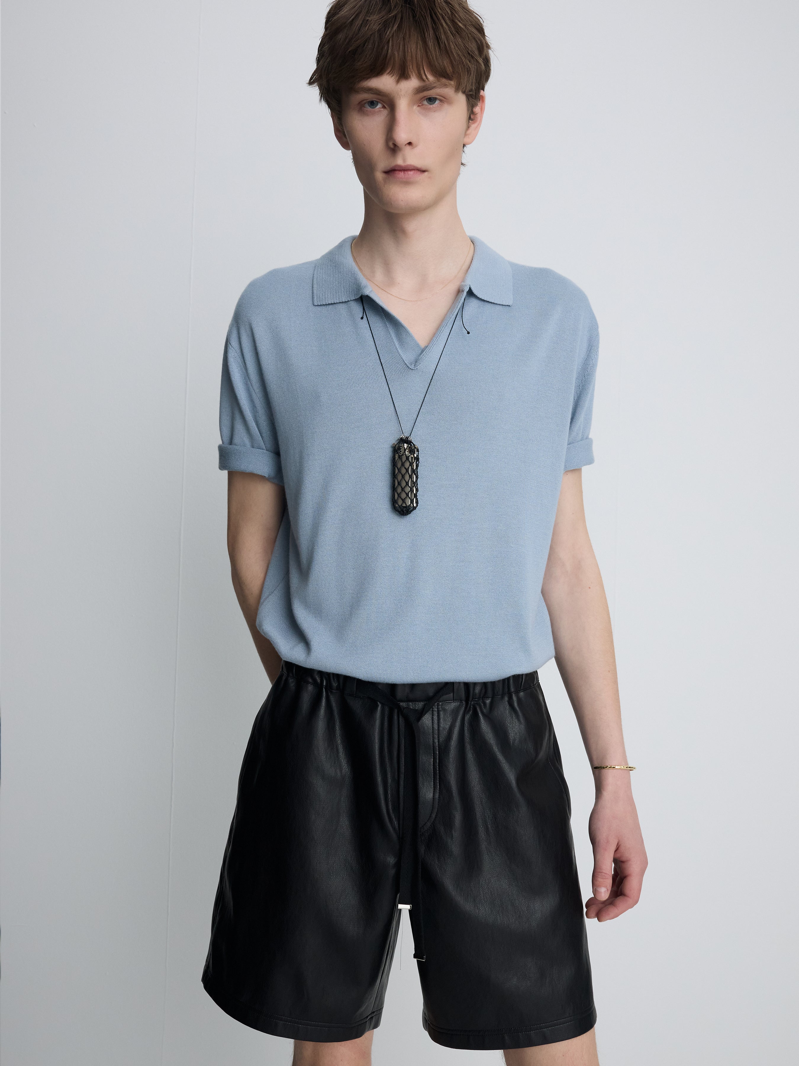 SILK CASHMERE OPEN COLLAR KNIT_ SKY BLUE