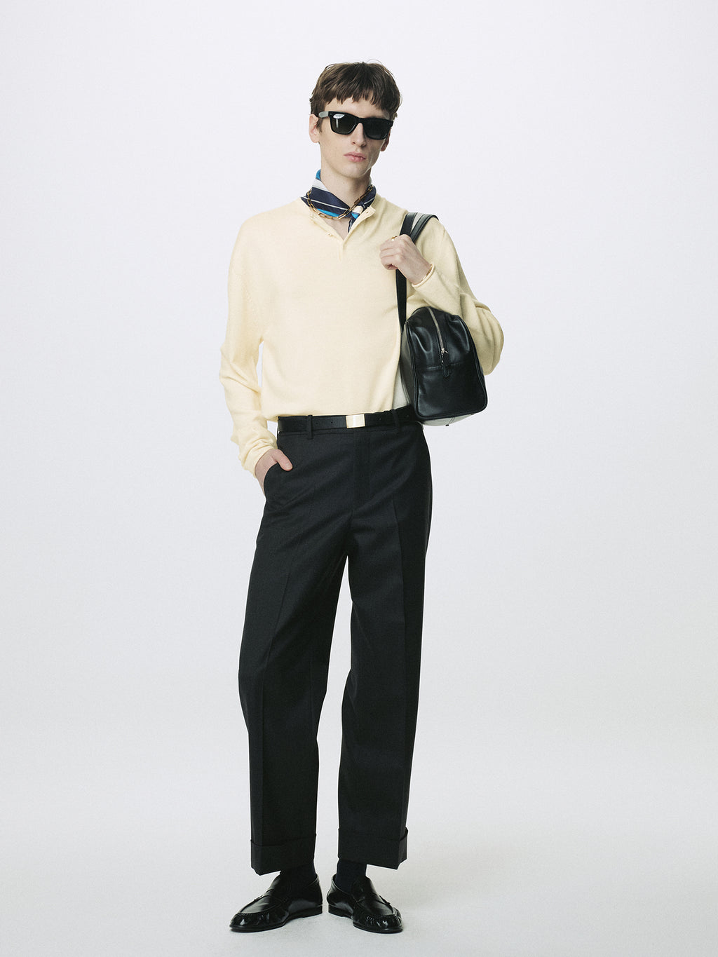 EXTRA FINE WOOL RAW HEM HENLEY NECK KNIT_ ECRU
