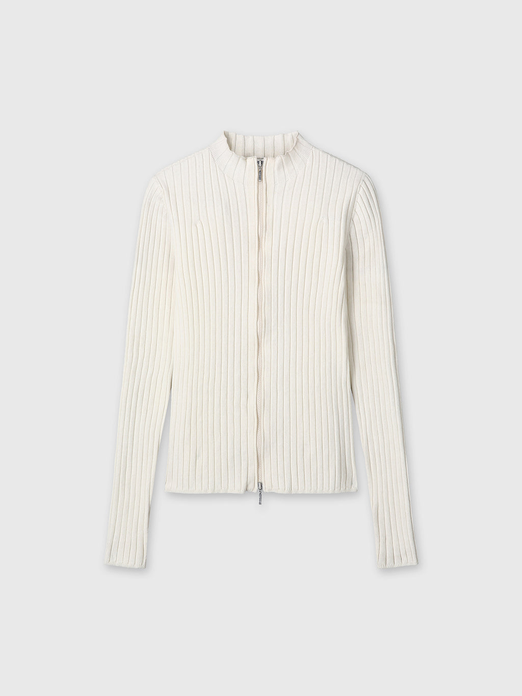 (W) COTTON RIBBED FULL ZIP-UP_ CREAM