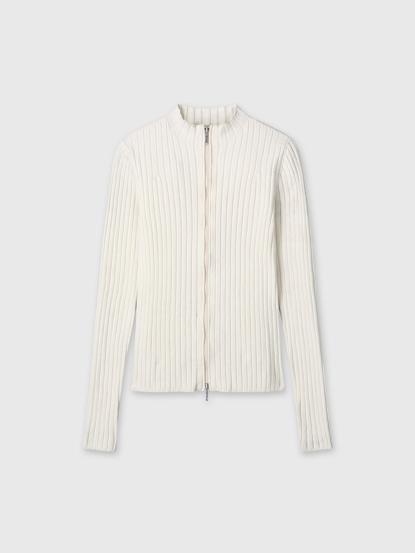 (W) COTTON RIBBED FULL ZIP-UP_ CREAM