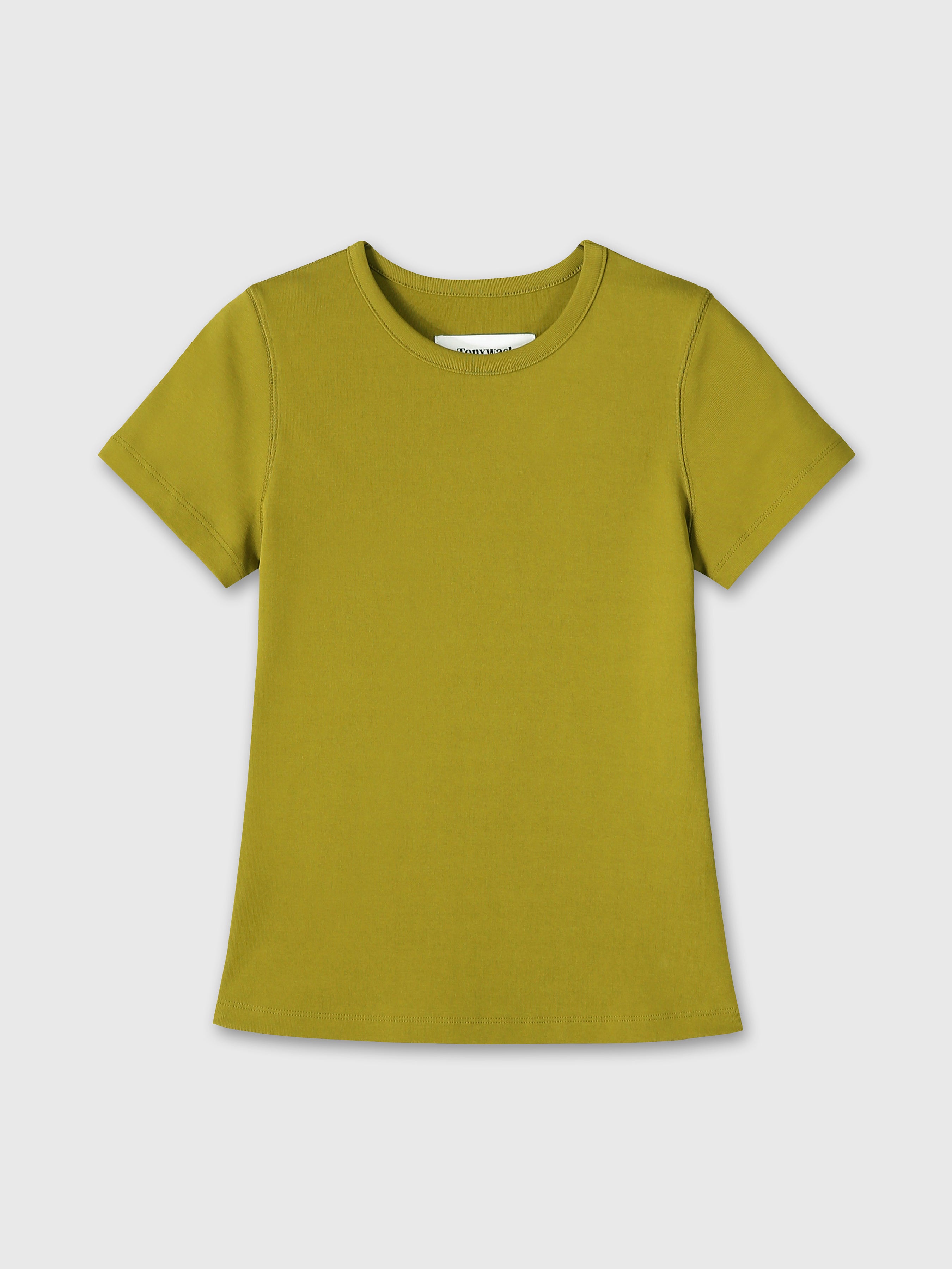 (W) RIBBED HALF SLEEVE T-SHIRTS_ OLIVE