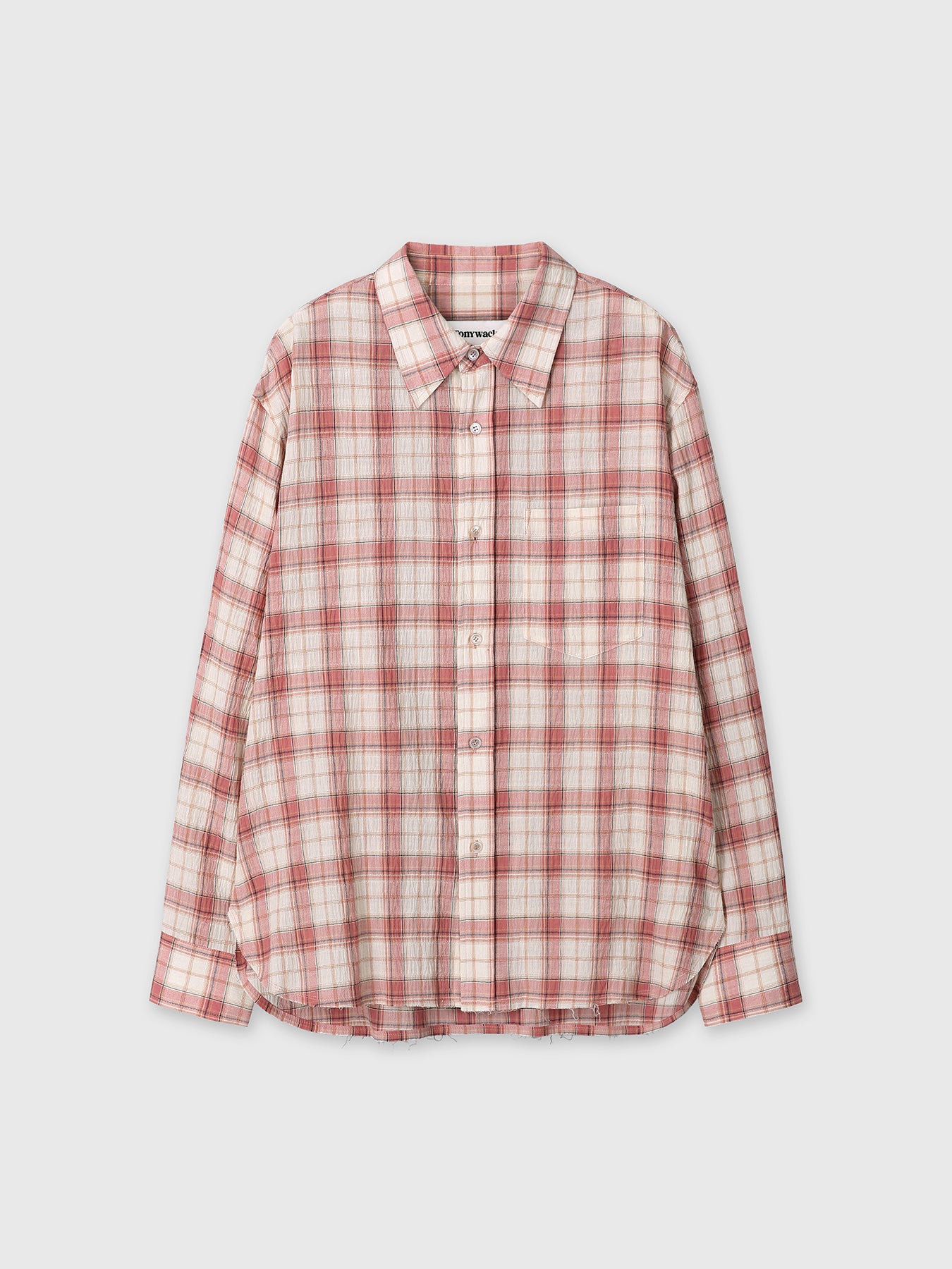 (W) RAW-CUT COTTON CHECK SHIRT_ PINK CHECK