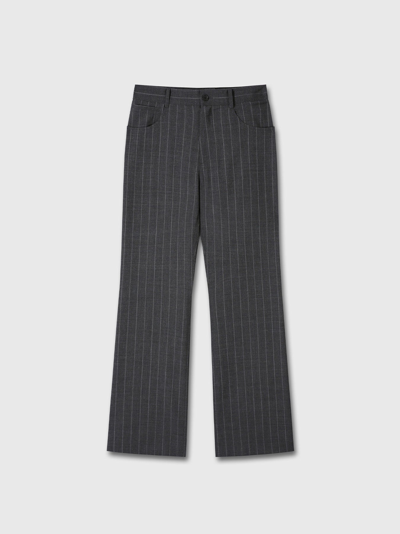 STRIPED WOOL FLARED-LEG PANTS_ GREY