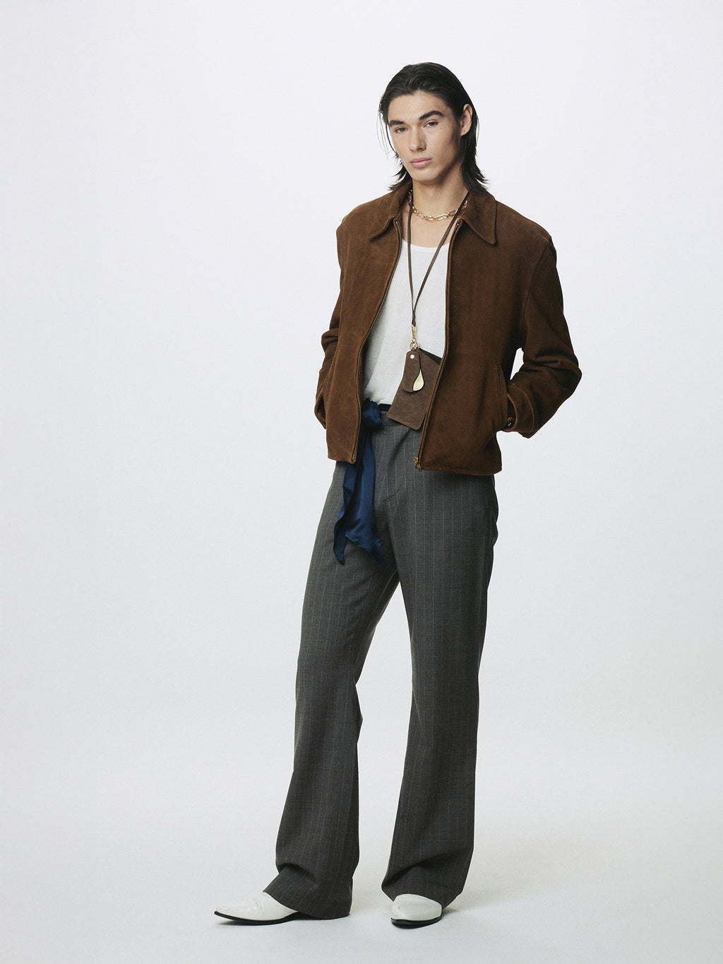 STRIPED WOOL FLARED-LEG PANTS_ TAUPE