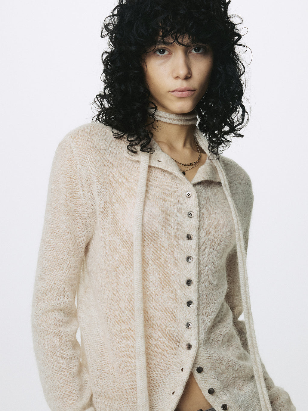 (W) MOHAIR HALF-NECK CARDIGAN_ ECRU