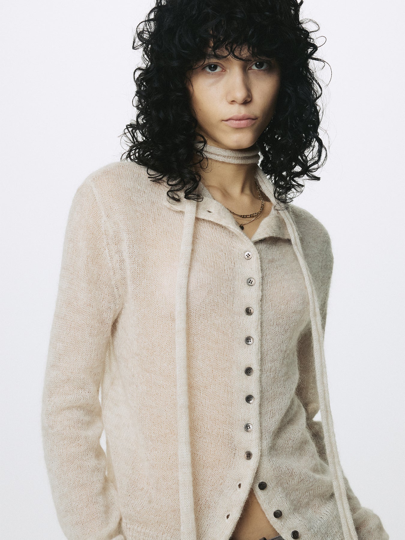(W) MOHAIR HALF-NECK CARDIGAN_ ECRU