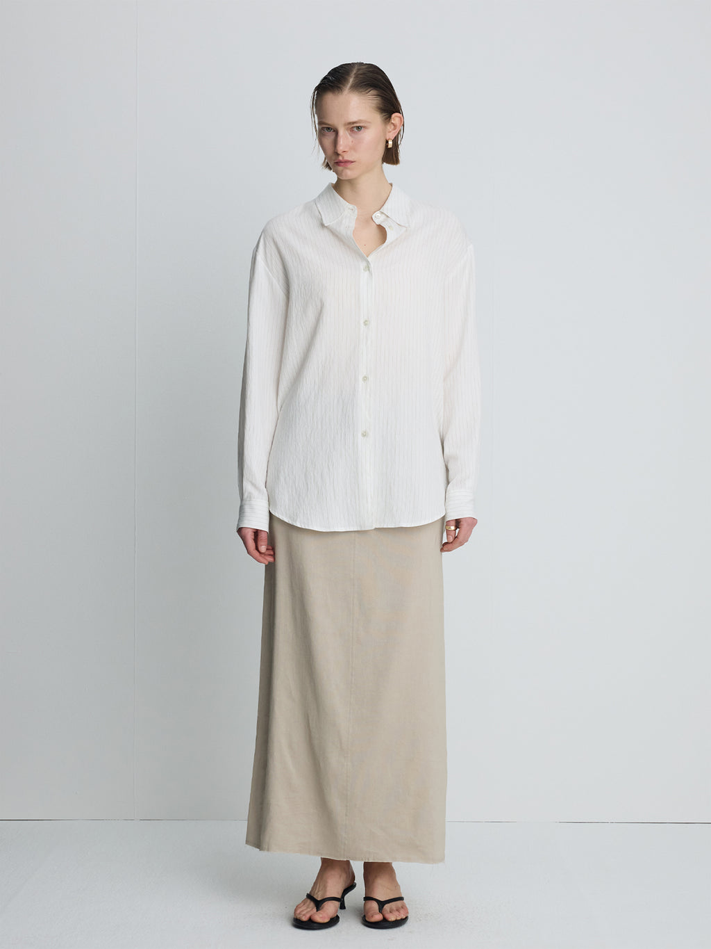 (W) LINEN RELAXED MAXI SKIRT_ SAND