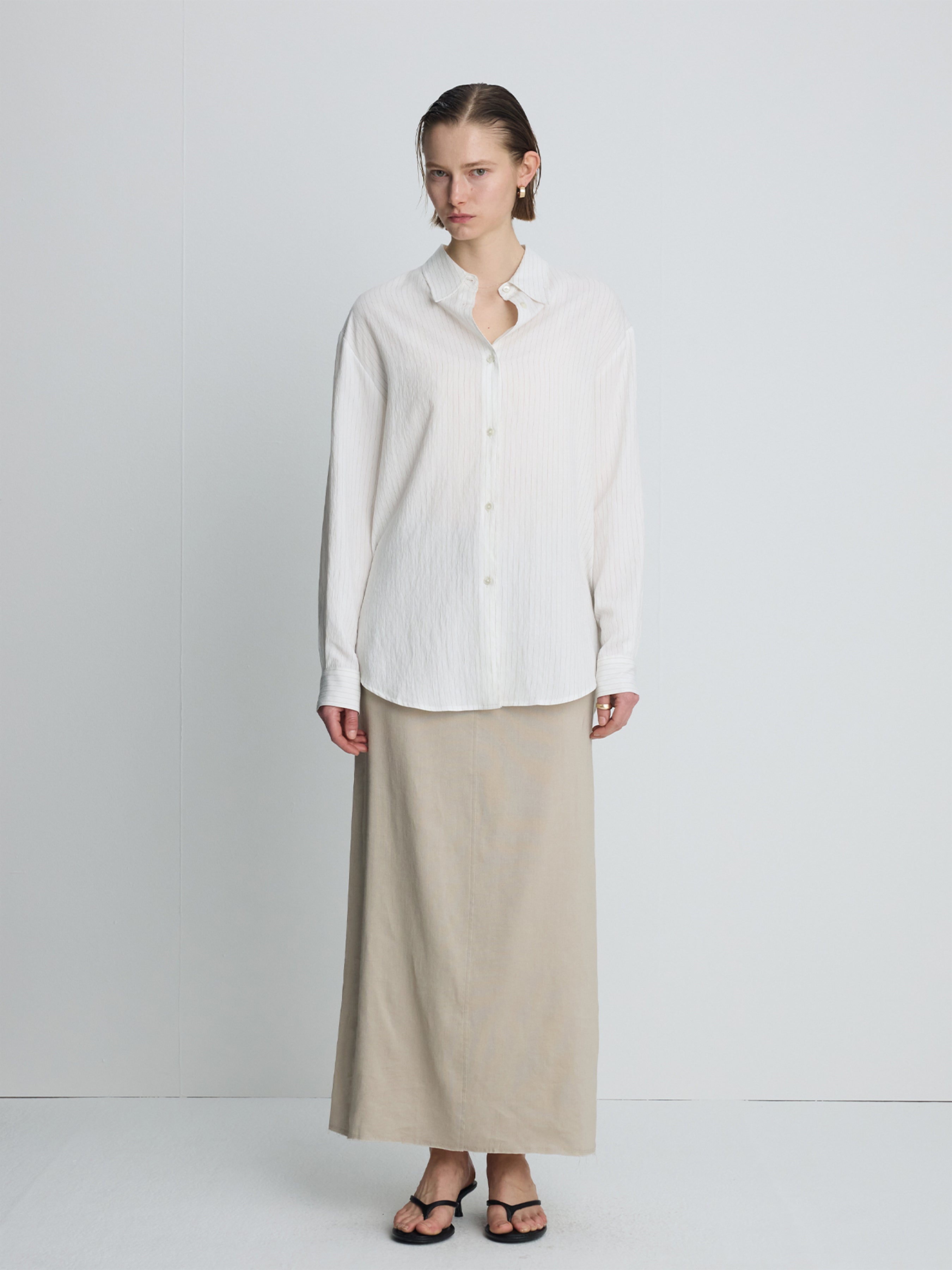 (W) LINEN RELAXED MAXI SKIRT_ SAND