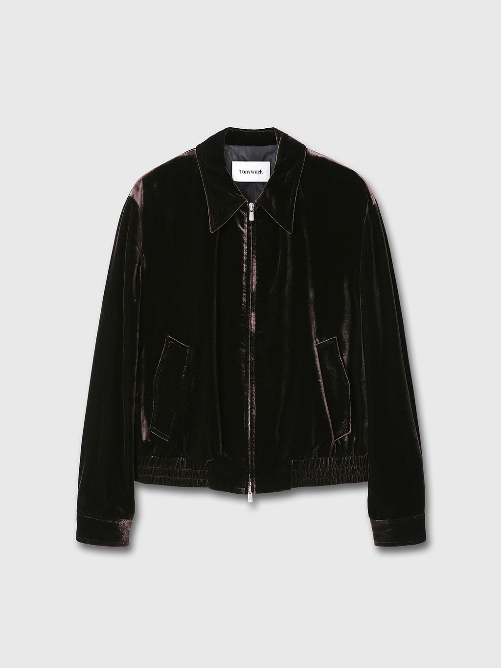 VELVET ZIPPERED BLOUSON JACKET_ DARK BROWN