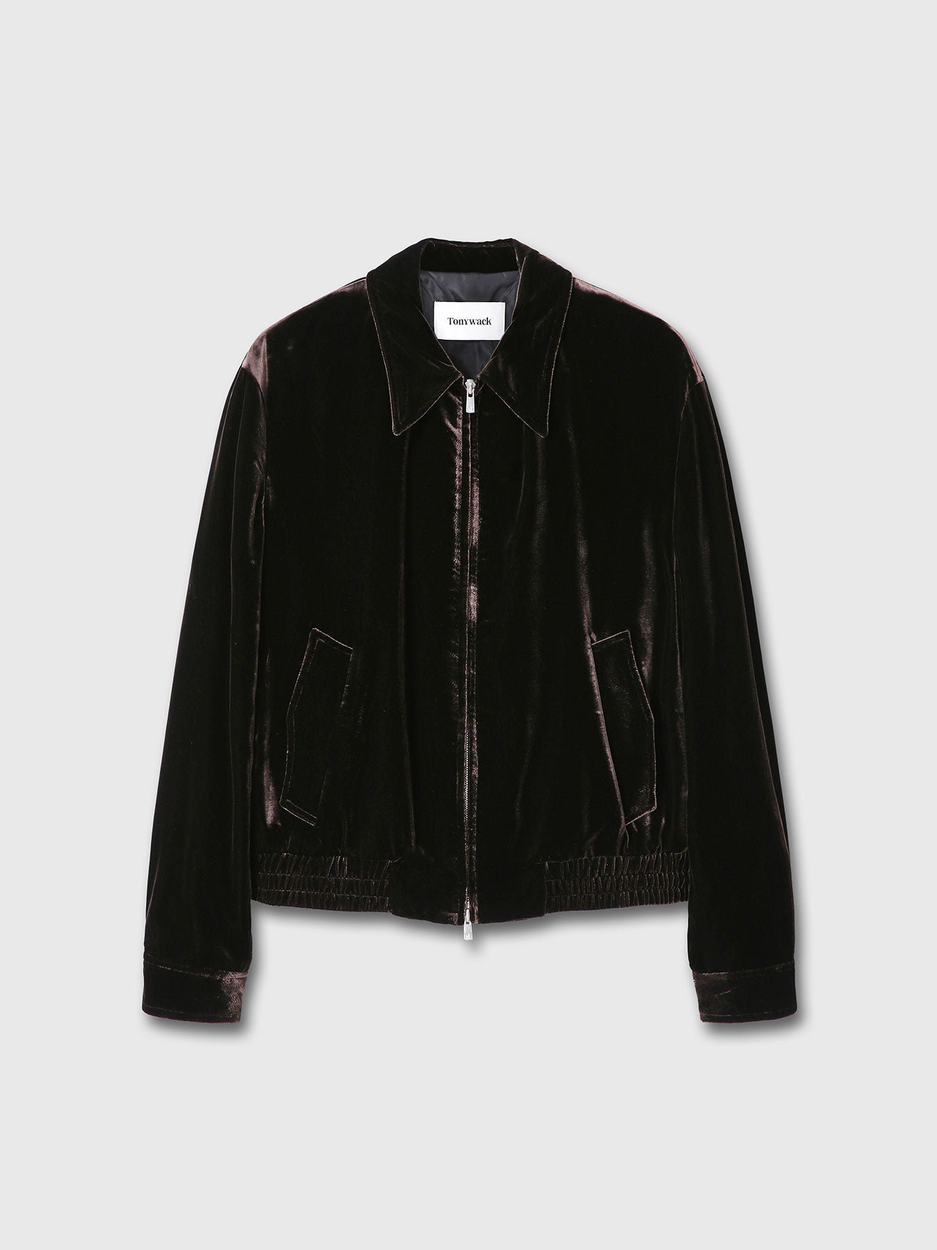 VELVET ZIPPERED BLOUSON JACKET_ DARK BROWN