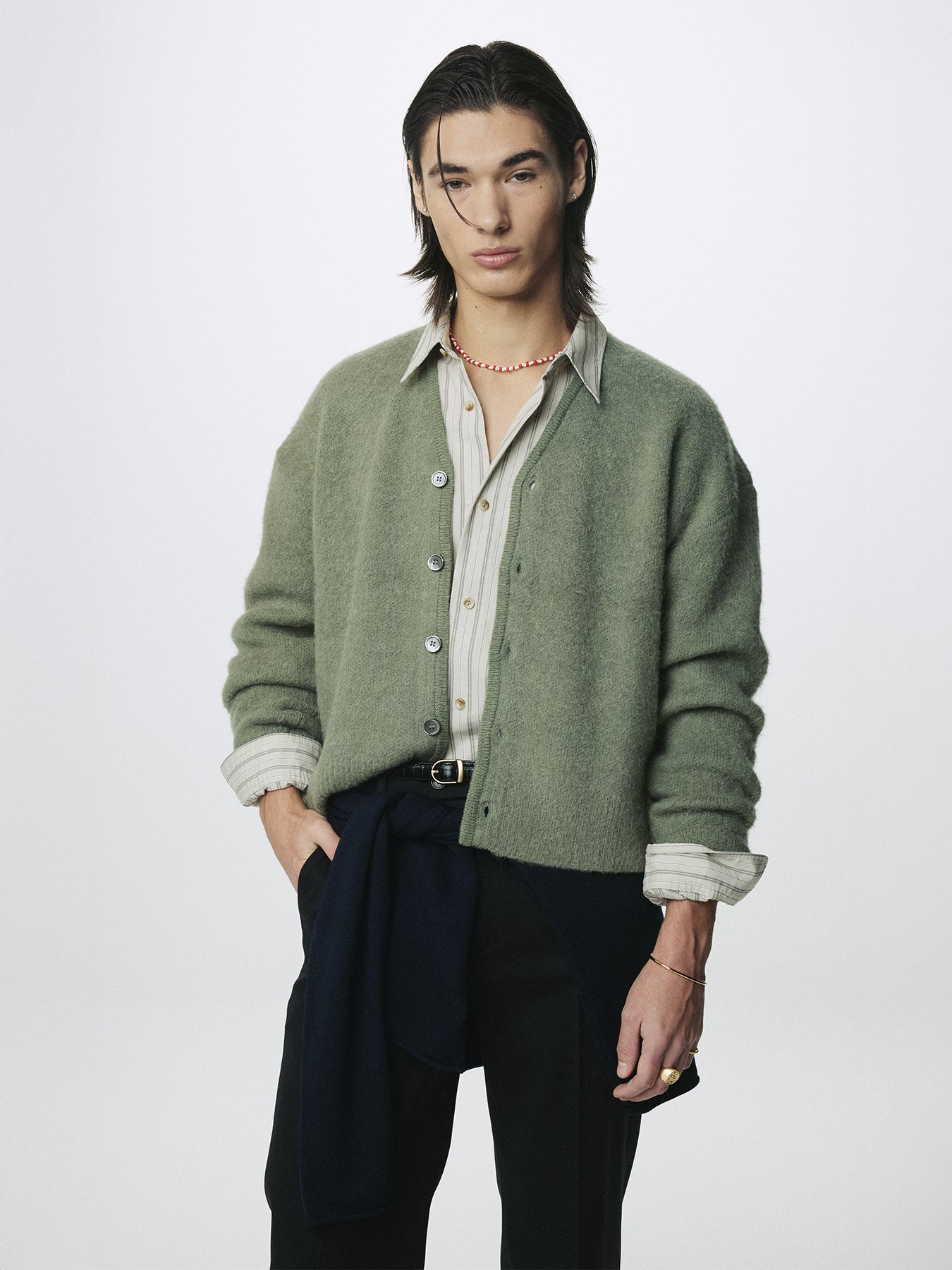 BRUSHED ALPACA-BLEND CARDIGAN_ SAGE GREEN
