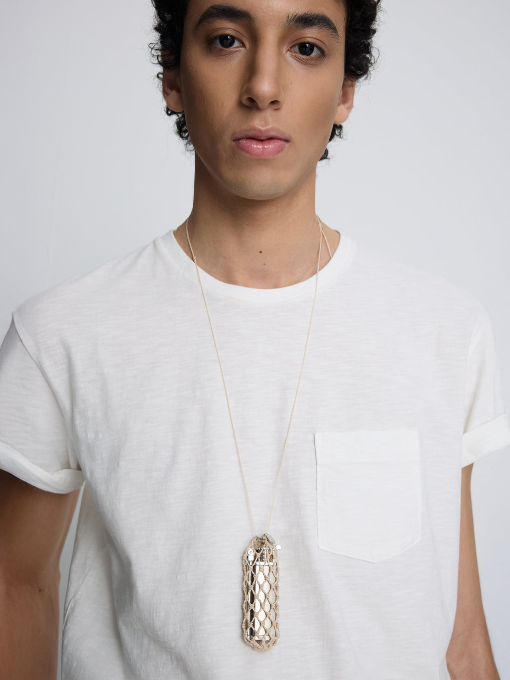HANDCRAFTED CORD NET NECKLACE_ IVORY