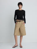 (W) COTTON RELAXED UTILITY SHORTS_ BEIGE