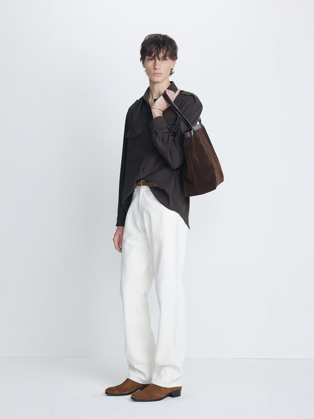 DRAPED UTILITY SHIRT_ BROWN