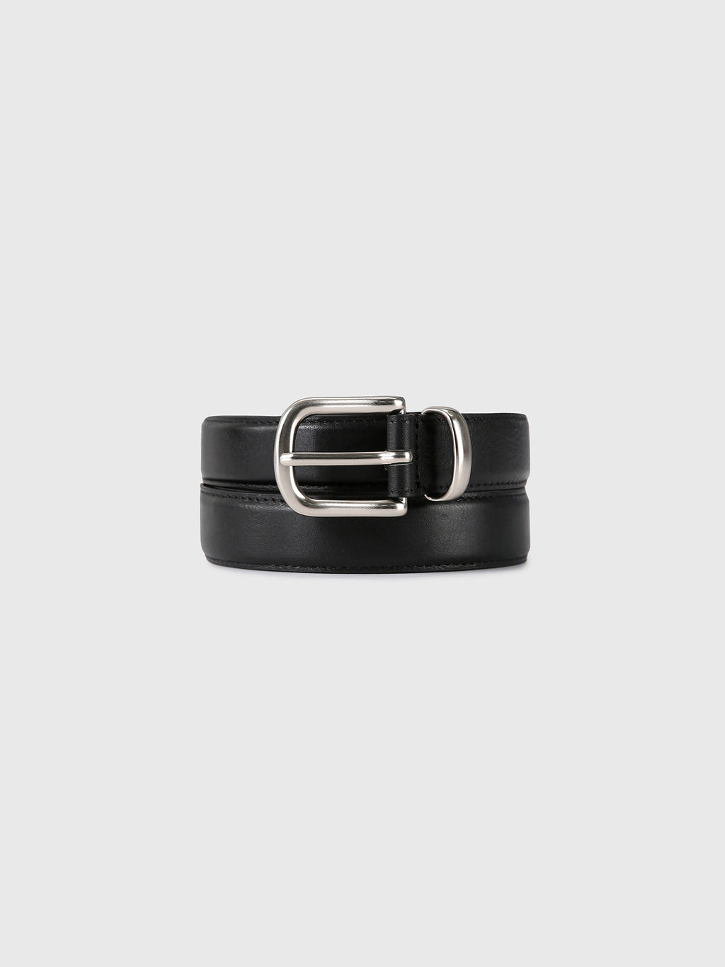 (W) BRUSHED SILVER BUCKLE BELT_ BLACK
