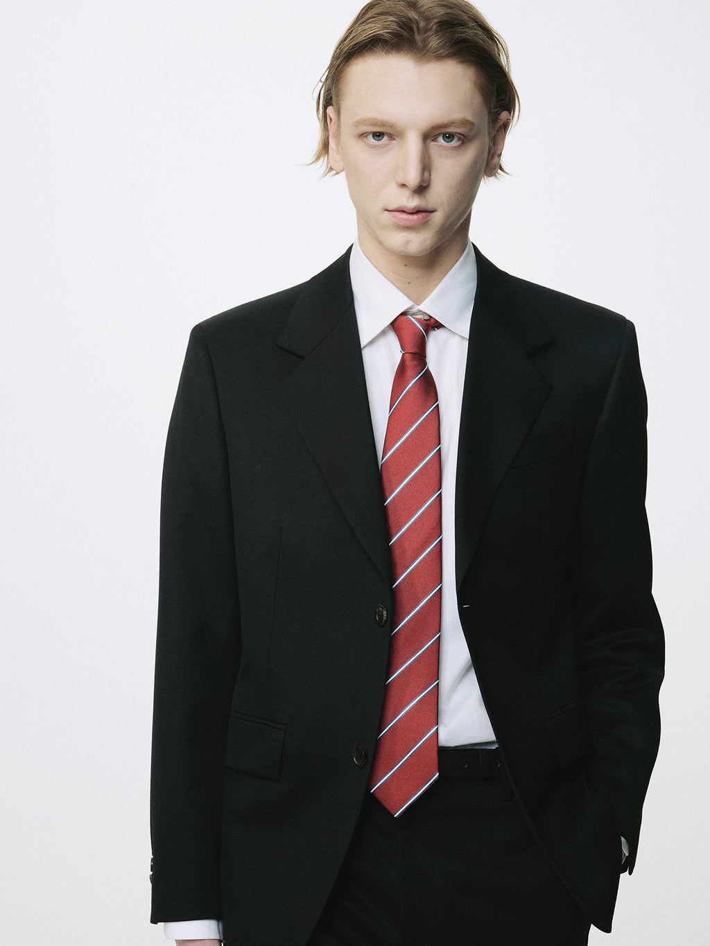 STRIPED SILK TIE_ RED/NAVY/WHITE