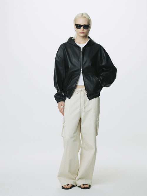 (W) COTTON DRAWSTRING CARGO TROUSERS_ IVORY