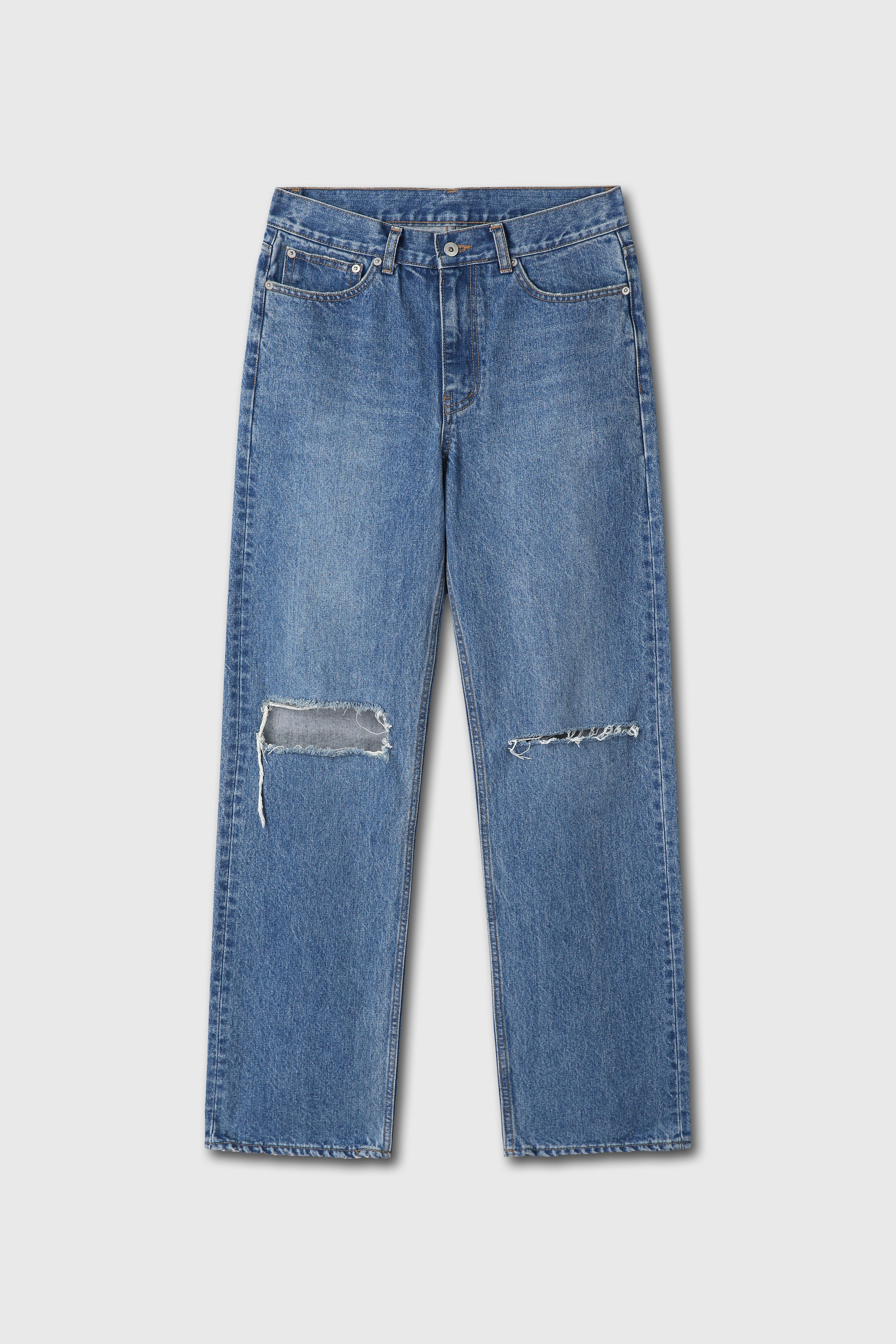 Straight-Leg Distressed Denim Jeans_ Mid Blue